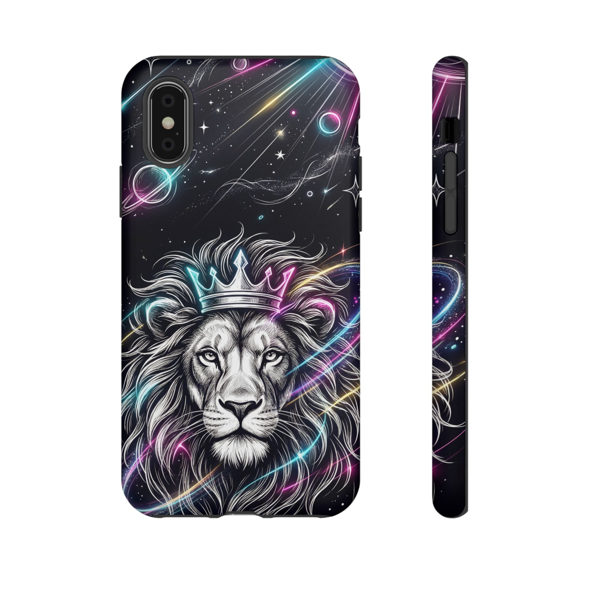 Galaxy Lion iPhone Case | Neon Crowned Lion Protective Case