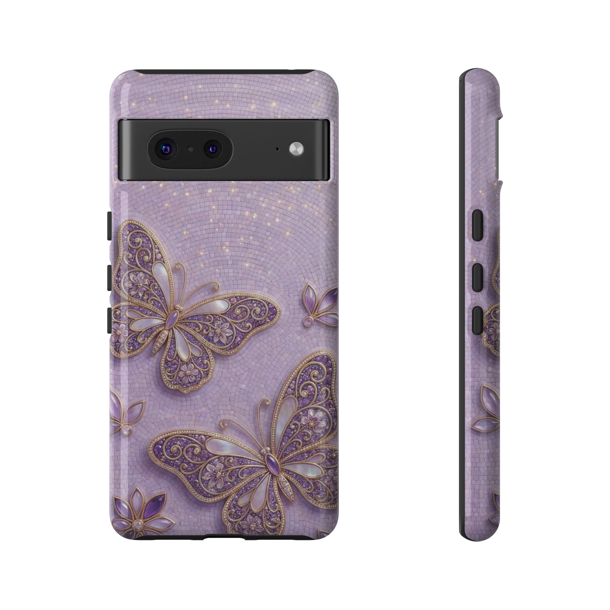 Purple Butterfly Tough Google Pixel Phone Case | Sparkling Floral Protective Cover