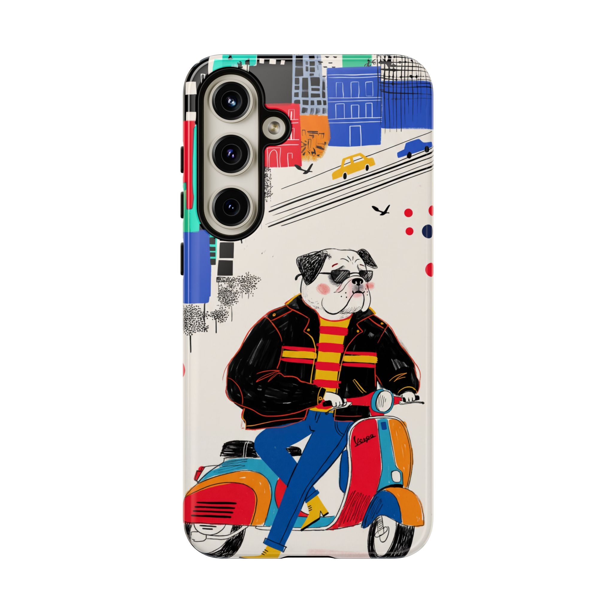 Bulldog Vespa Samsung Galaxy Phone Case | Retro Scooter Dog Protective Cover