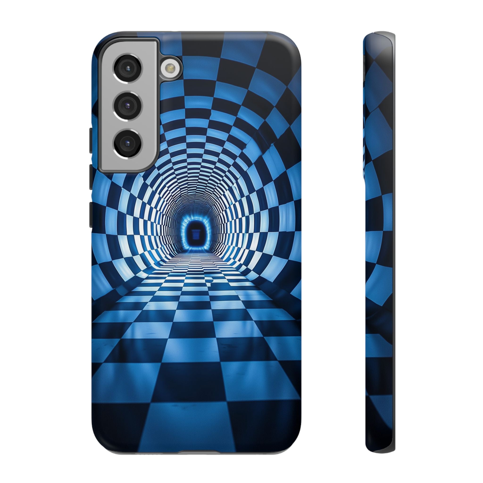 Blue Checkered Tunnel Samsung Galaxy Case — 3D Optical Illusion Tough Case