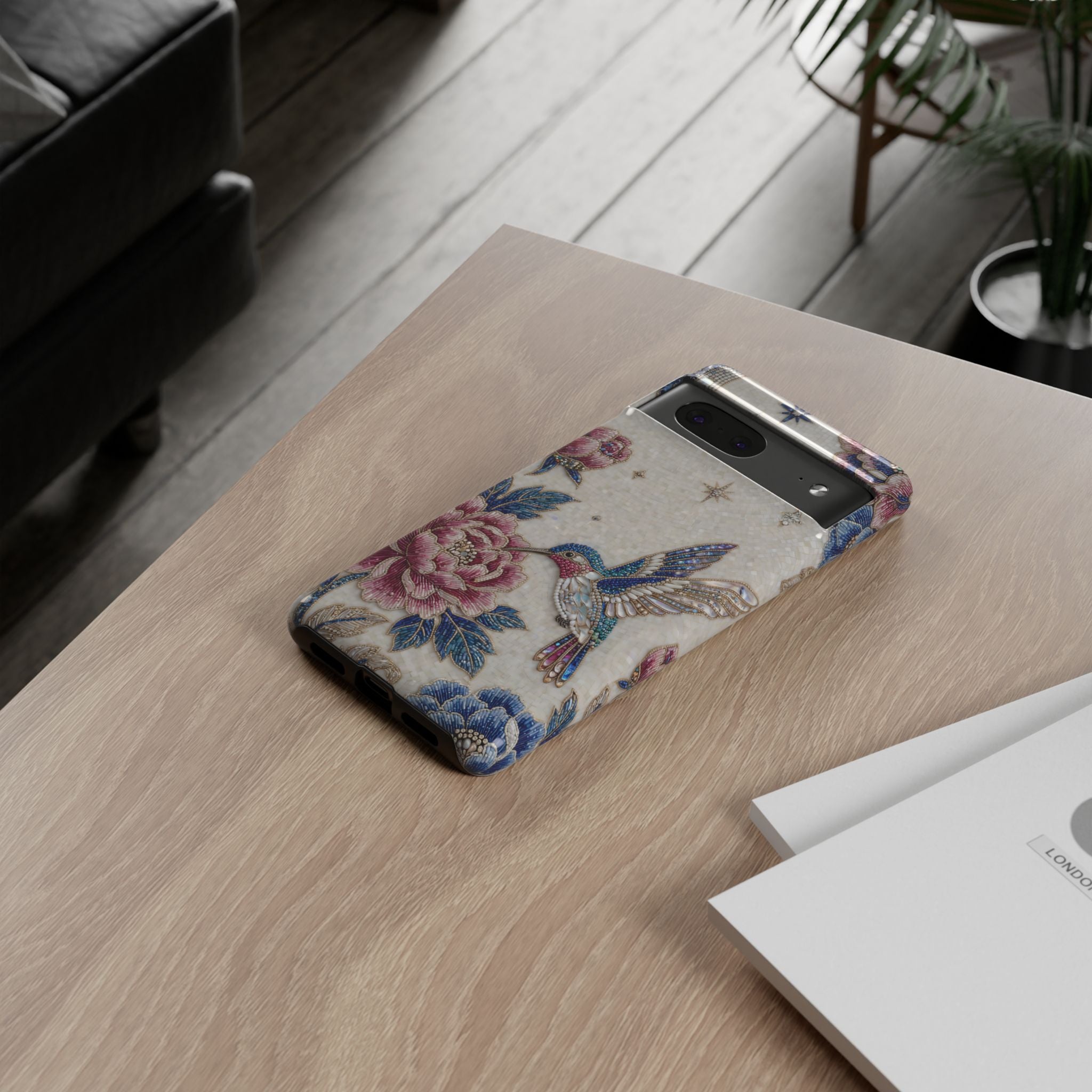 Custodia protettiva rigida per Google Pixel con Colibrì e Fiori | Cover vintage con peonie