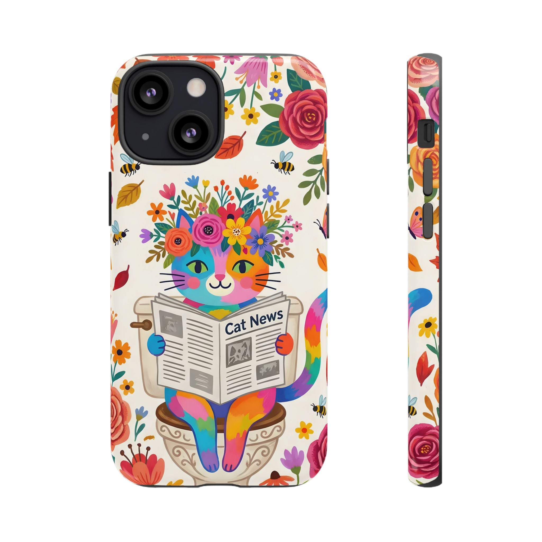 Floral Rainbow Cat iPhone Case | Cat News Design