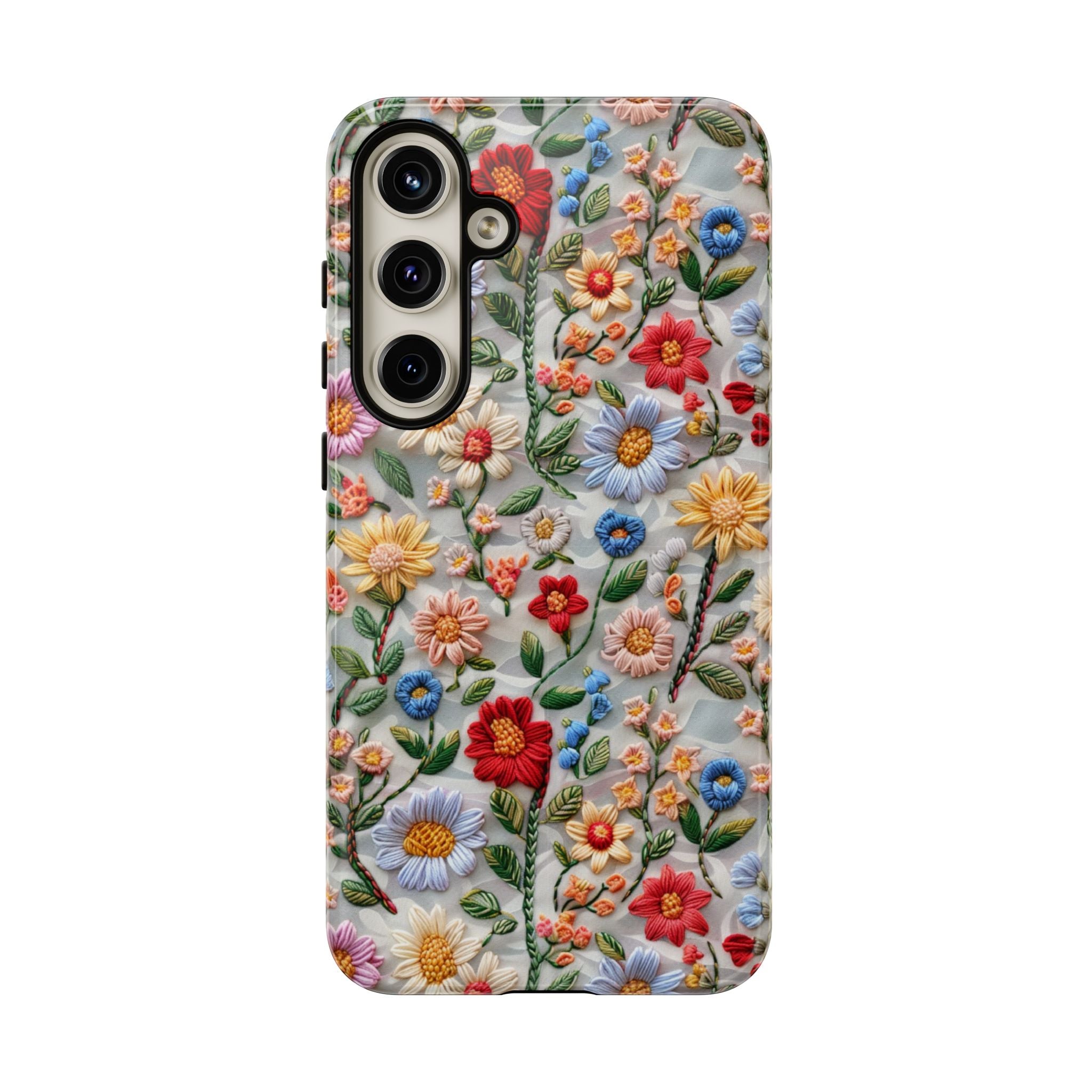 Floral Embroidered Pattern Tough Samsung Galaxy Case — Colourful Daisy & Wildflower Design