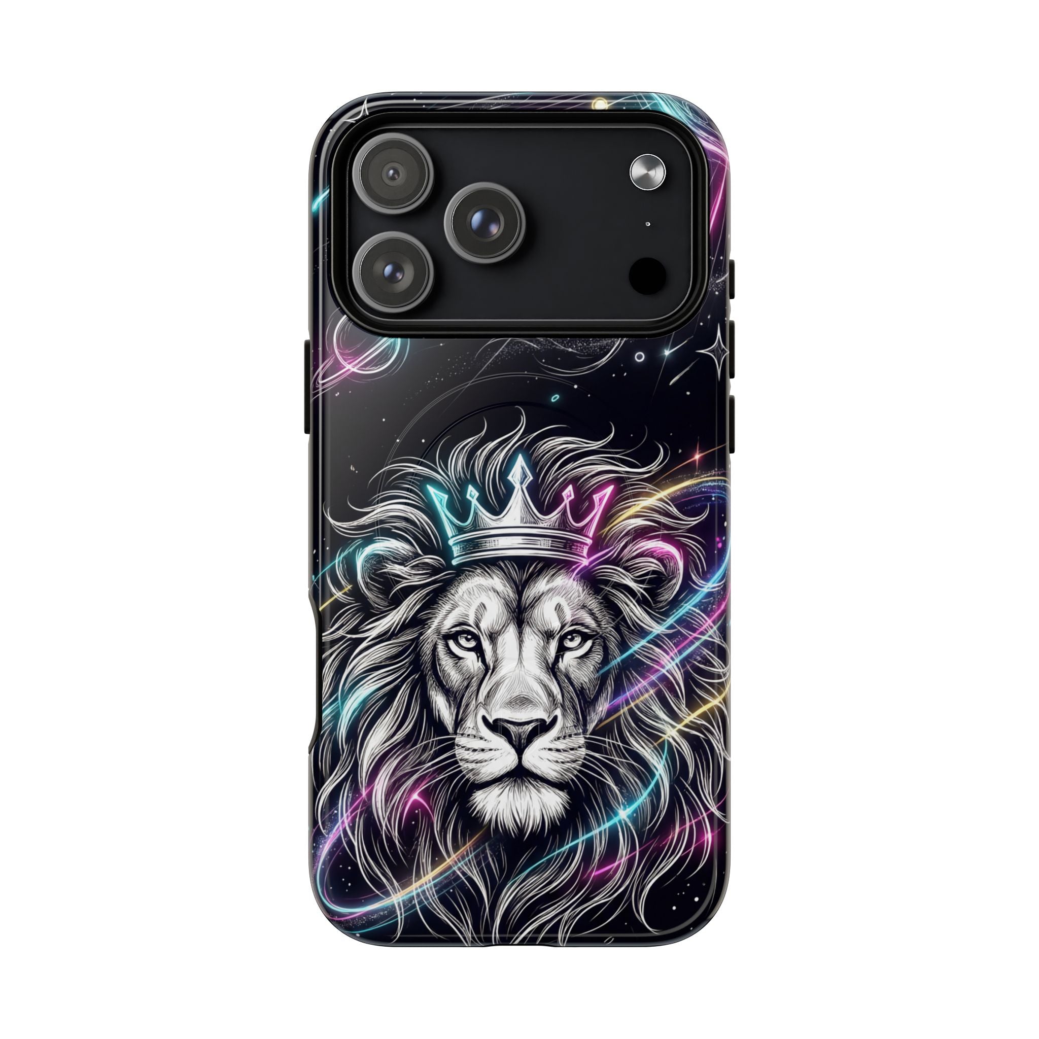 Galaxy Lion MagSafe iPhone Case | Neon Crowned Lion Protective Case
