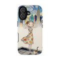 Artistic Girl Cityscape MagSafe iPhone Case | Cute Floral Dress Rooftop Design