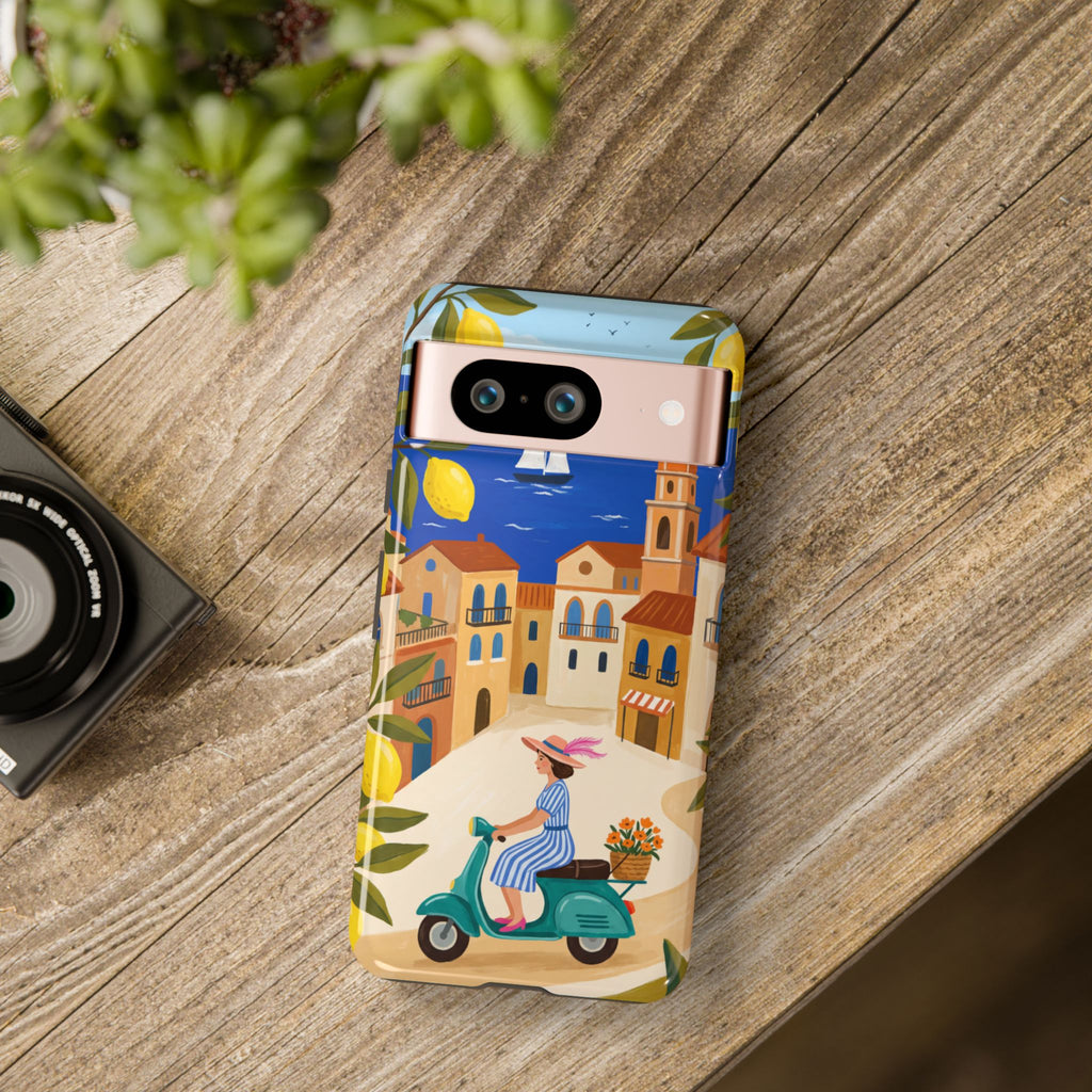 Mediterranean Scooter Google Pixel Phone Case | Coastal Lemon Grove Design