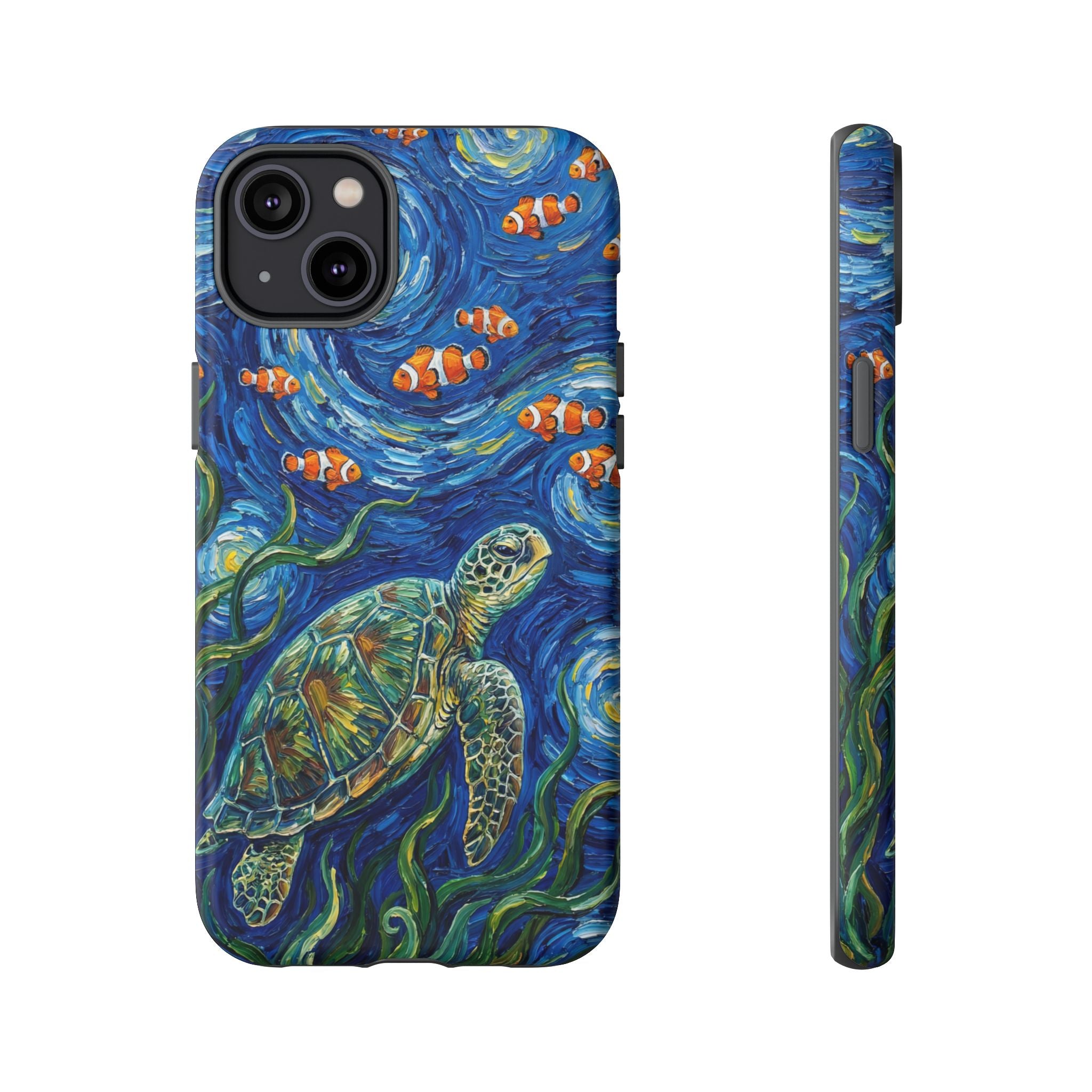Sea Turtle & Clownfish Tough iPhone Case | Van Gogh Style Ocean Art