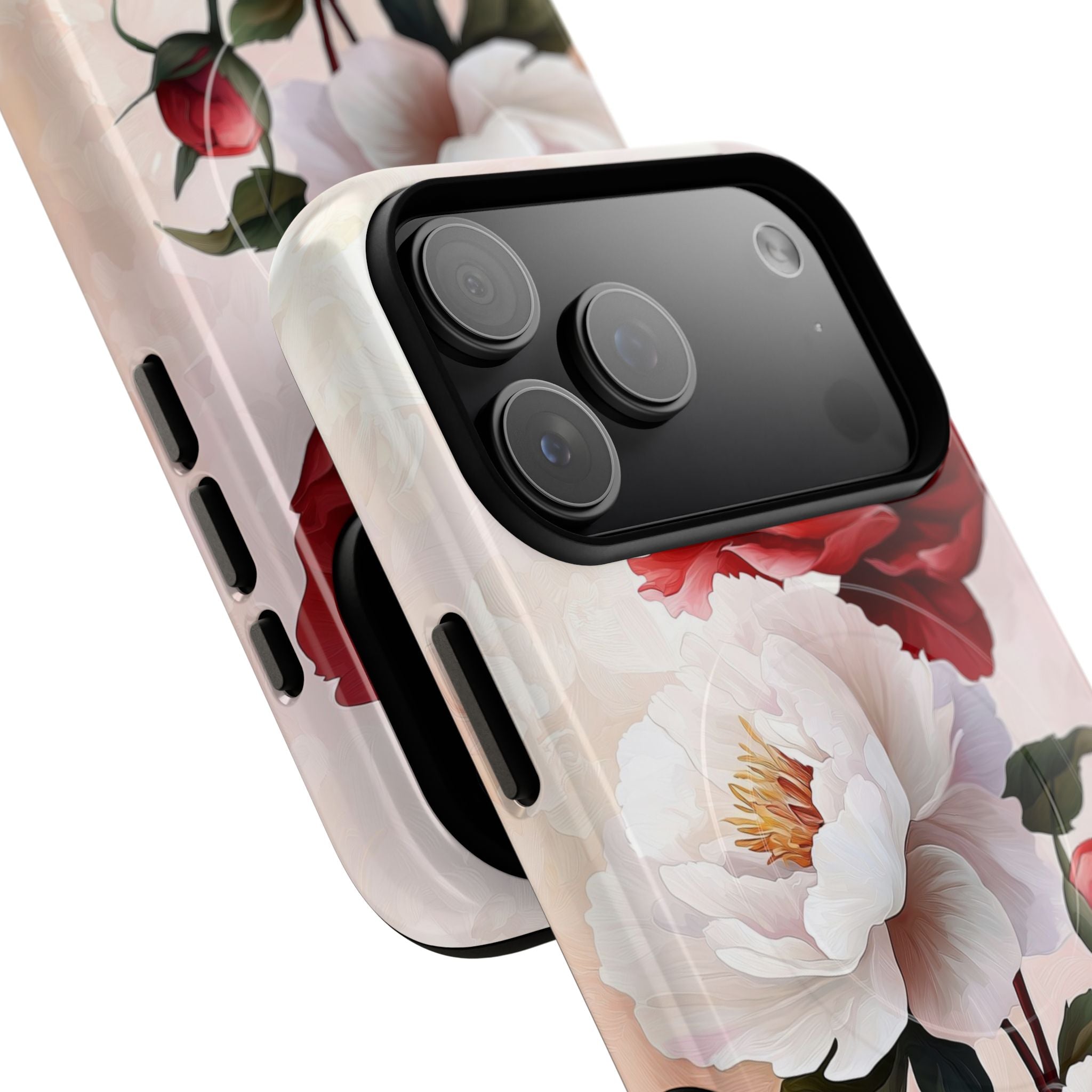 Custodia MagSafe per iPhone resistente con motivo floreale Peony | Design vintage con rose