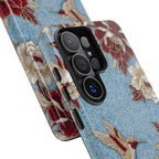 Cover Resistente Samsung Galaxy Colibrì Floreale | Design Botanico Vintage Blu e Borgogna