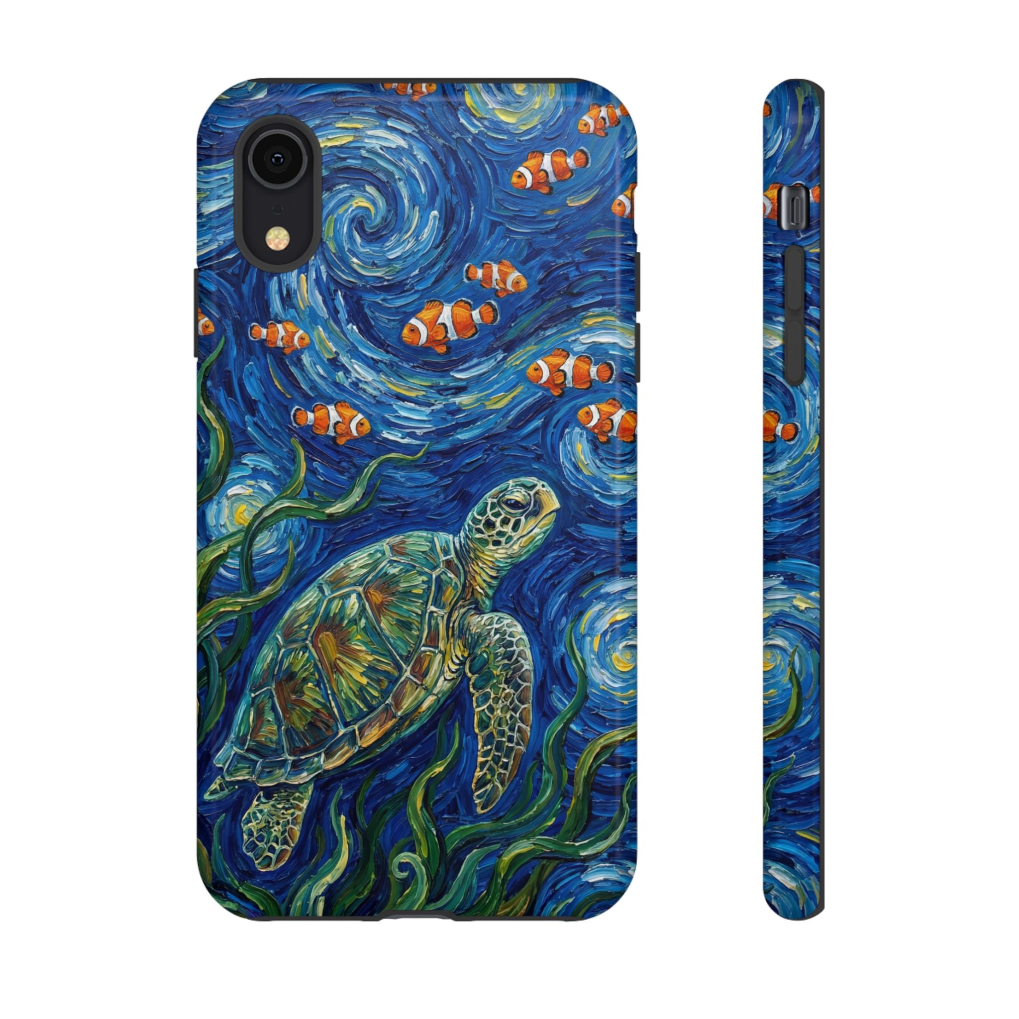 Sea Turtle & Clownfish Tough iPhone Case | Van Gogh Style Ocean Art