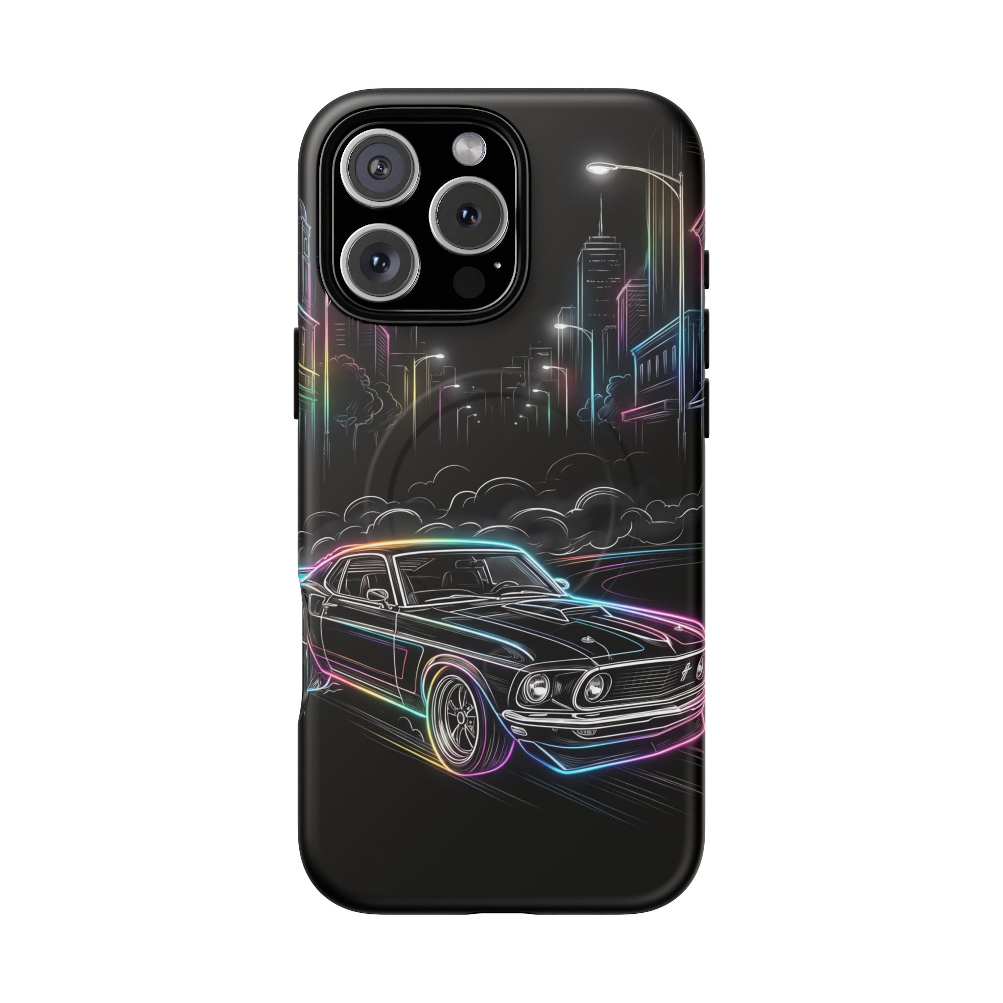 Neon Muscle Car MagSafe iPhone Case | Retro City Nightscape