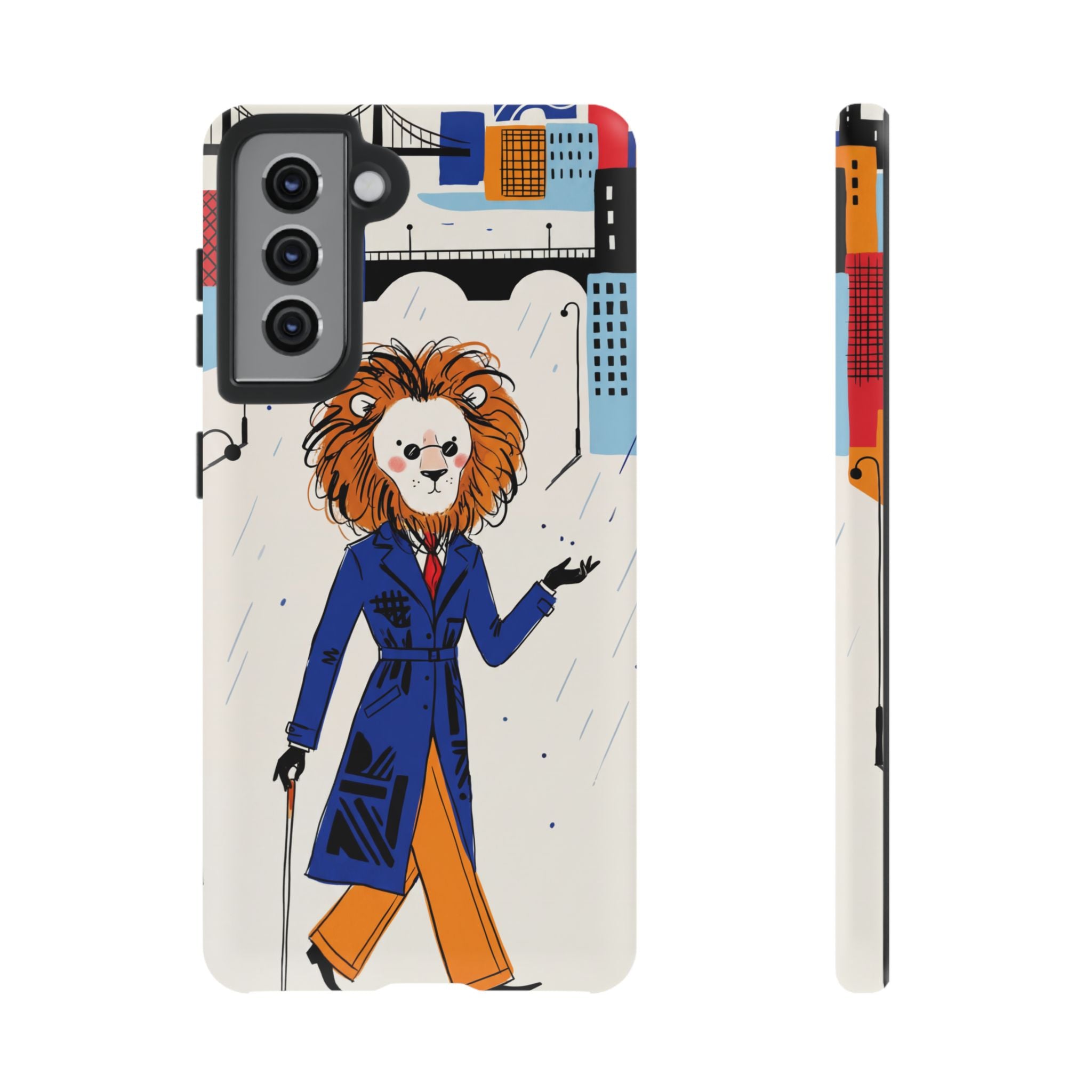 Lion Gentleman Samsung Galaxy Phone Case | Dapper Lion in City Rain