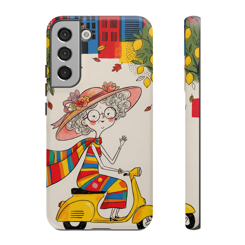 Vintage Scooter Granny Samsung Galaxy Phone Case | Colourful Retro Elderly Lady Design