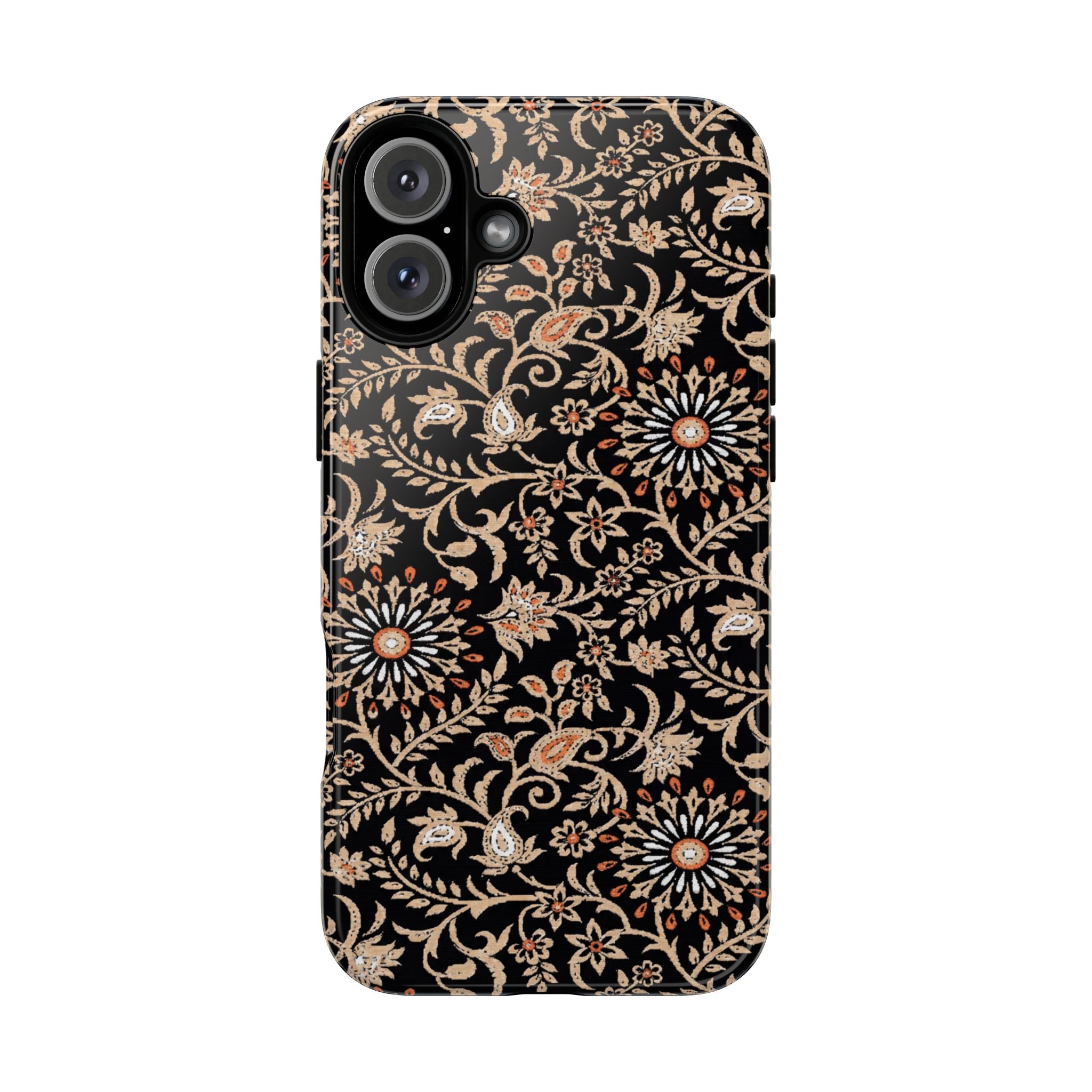 Batik Floral Black Ornate Daisies Tough iPhone Case