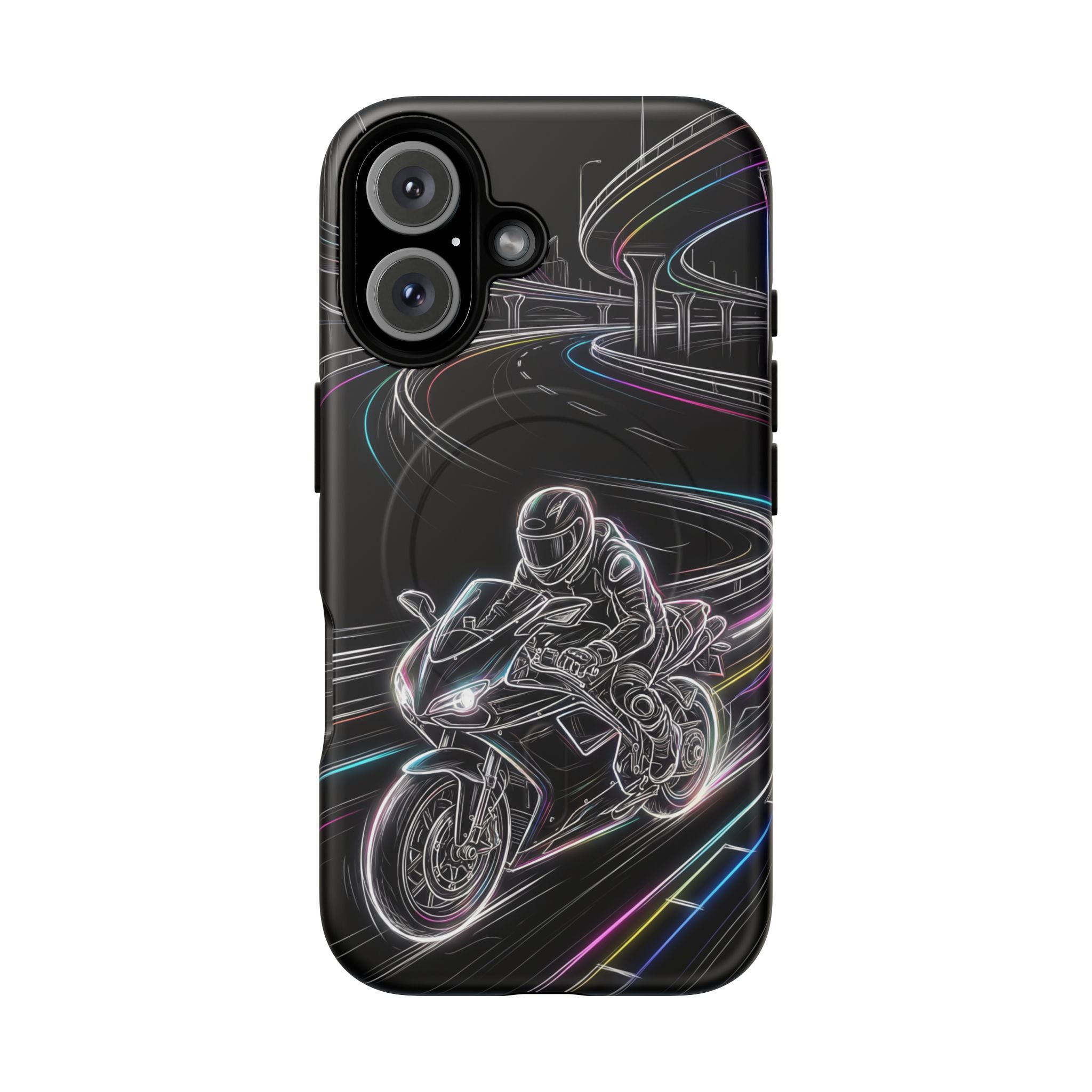 Neon Night Rider MagSafe iPhone Case | Motorcycle Racing Protective Cover