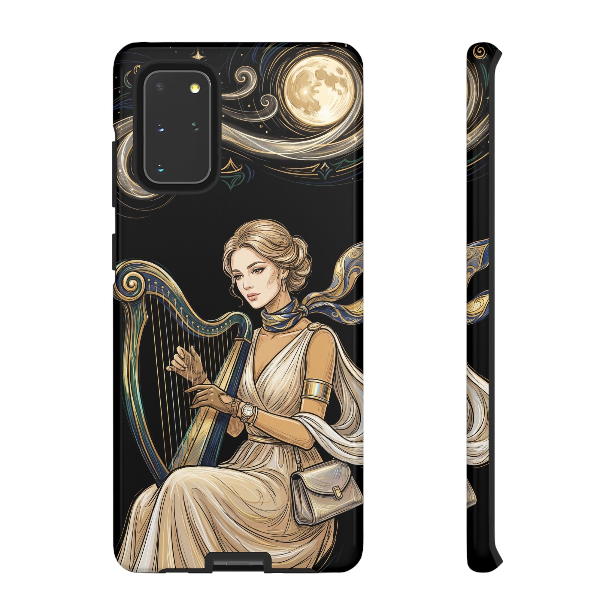 Moonlit Harp Samsung Galaxy Phone Case | Vintage Goddess Musician Art