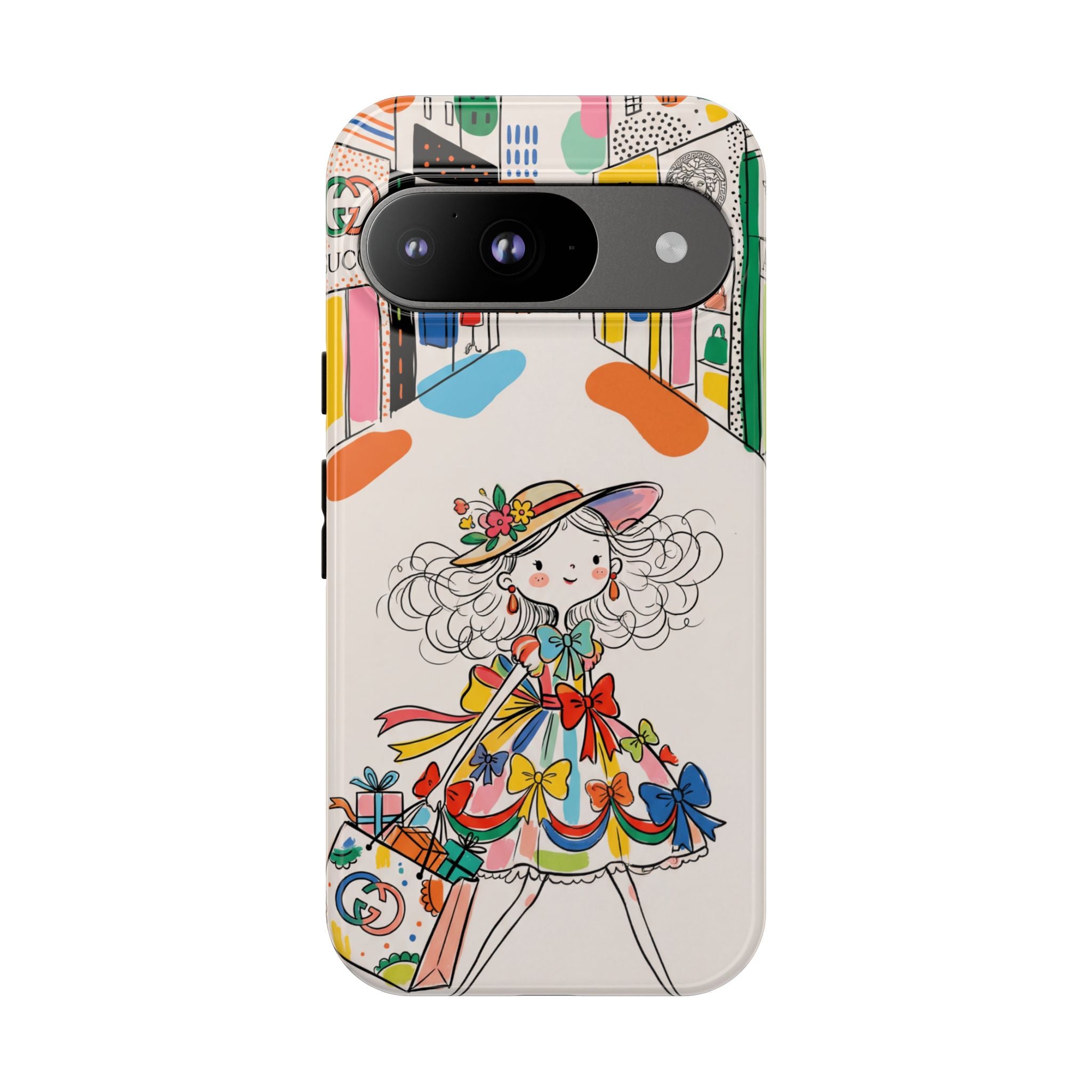 Cute Fashion Girl Google Pixel Phone Case | Colourful Shopping Street Design