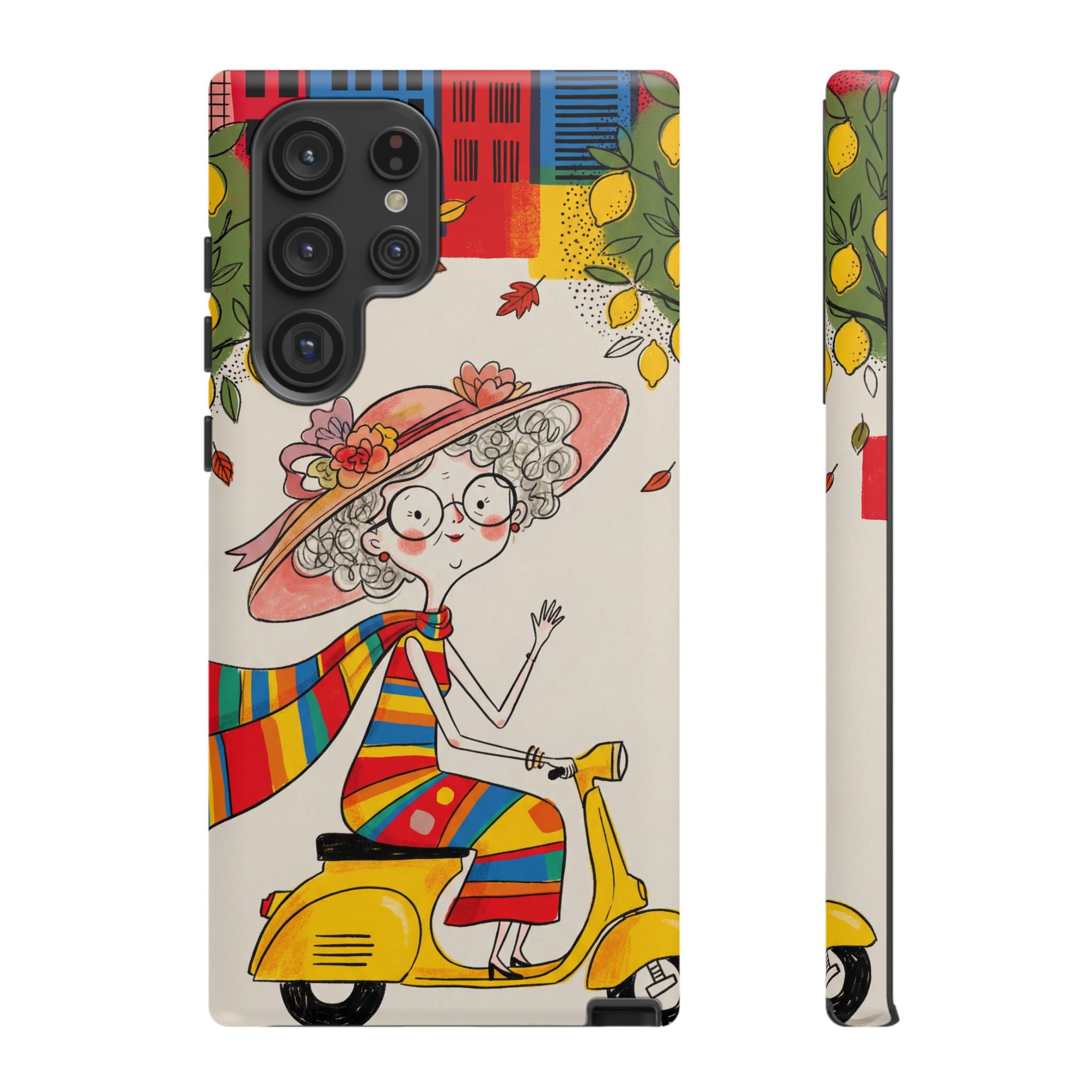 Vintage Scooter Granny Samsung Galaxy Phone Case | Colourful Retro Elderly Lady Design