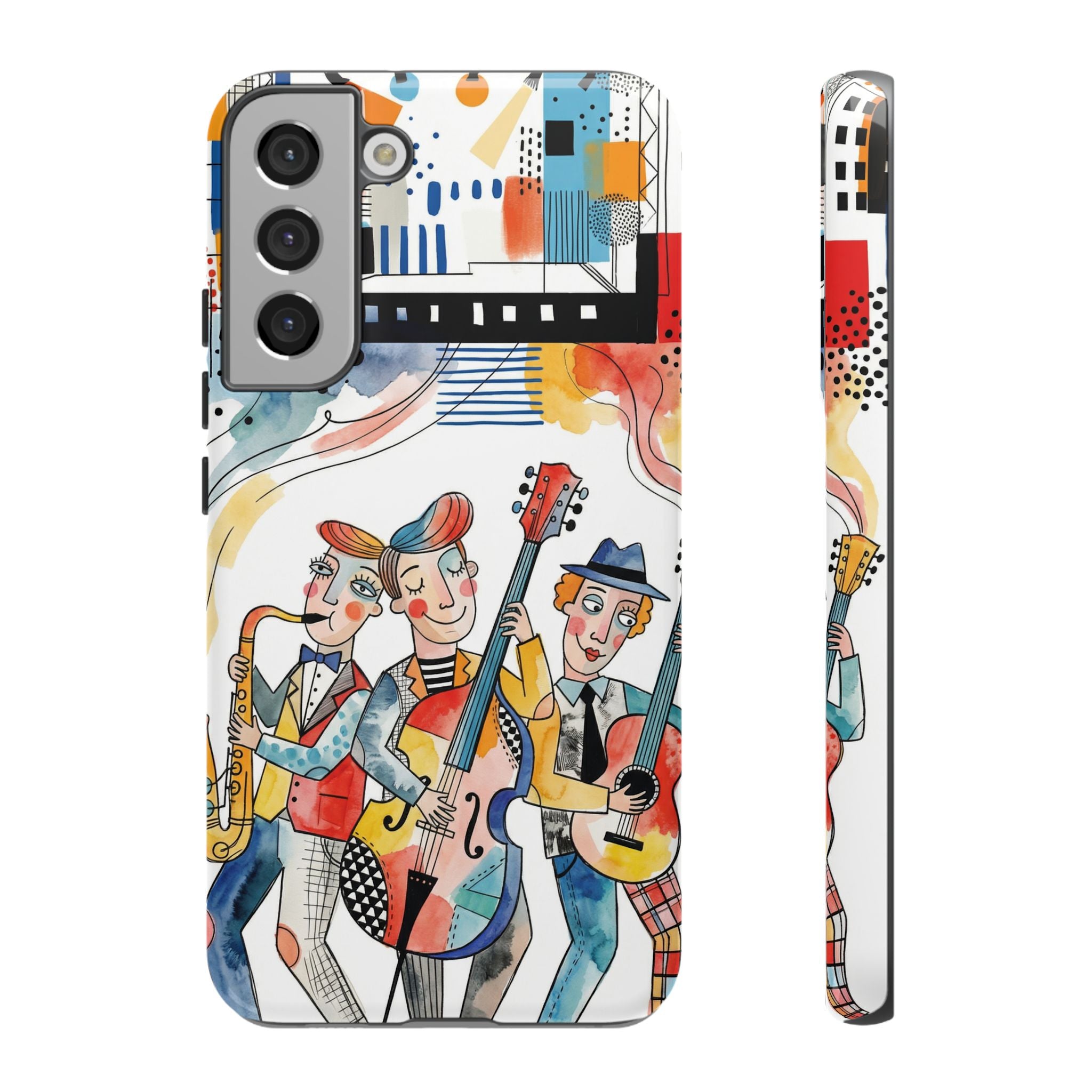 Musical Trio Illustrated Samsung Galaxy Phone Case | Colorful Jazz Band Art Phone Cover