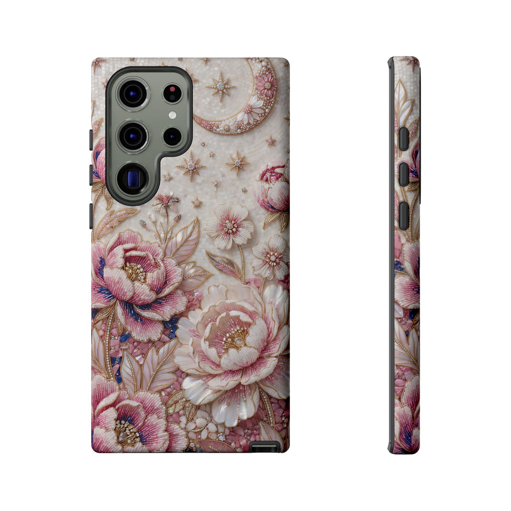 Custodia Rigida per Telefono Samsung Galaxy Floral Moon | Cover Protettiva con Peonia Rosa Vintage