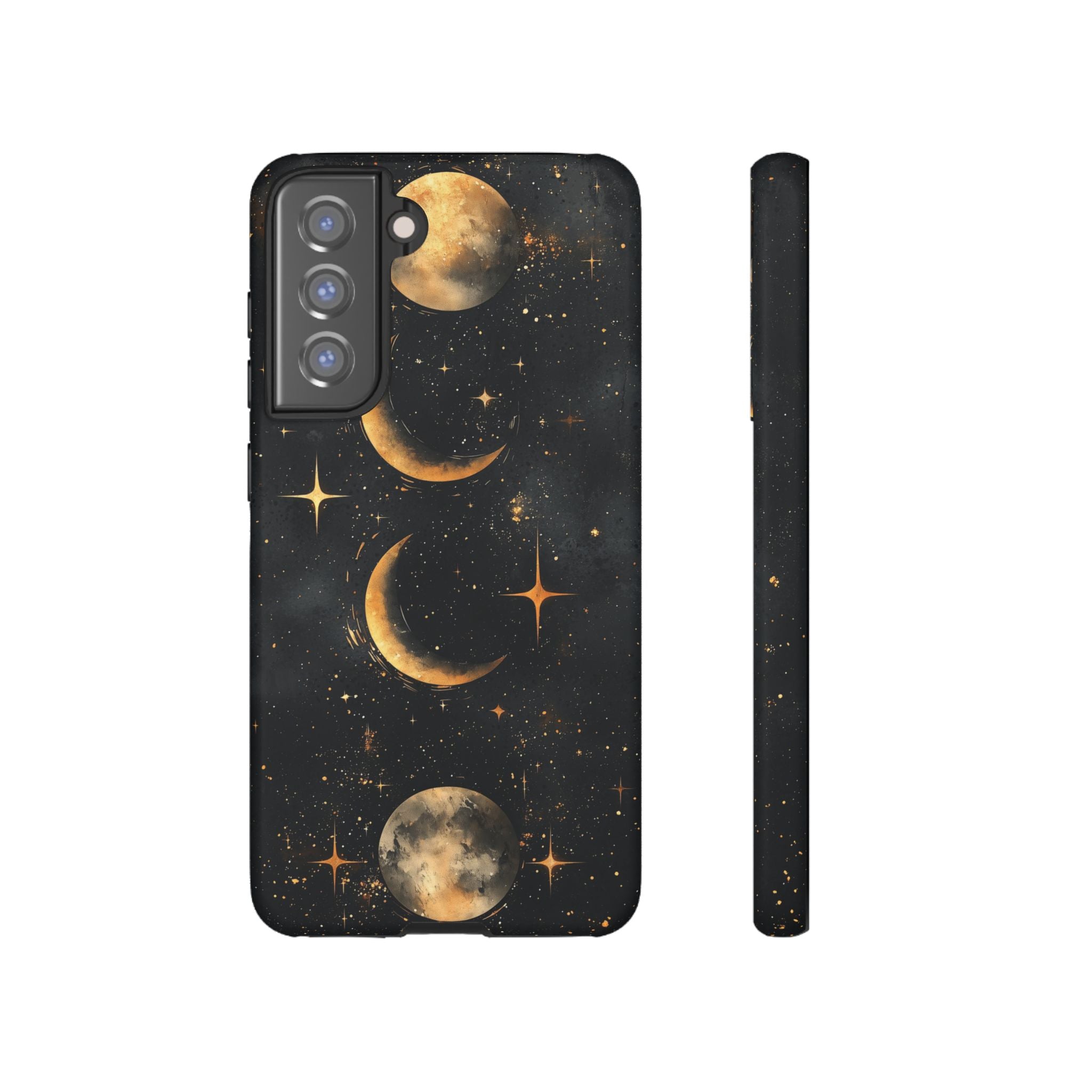 Celestial Moon Phases Tough Samsung Galaxy Case | Gold Crescent & Full Moon Galaxy Design