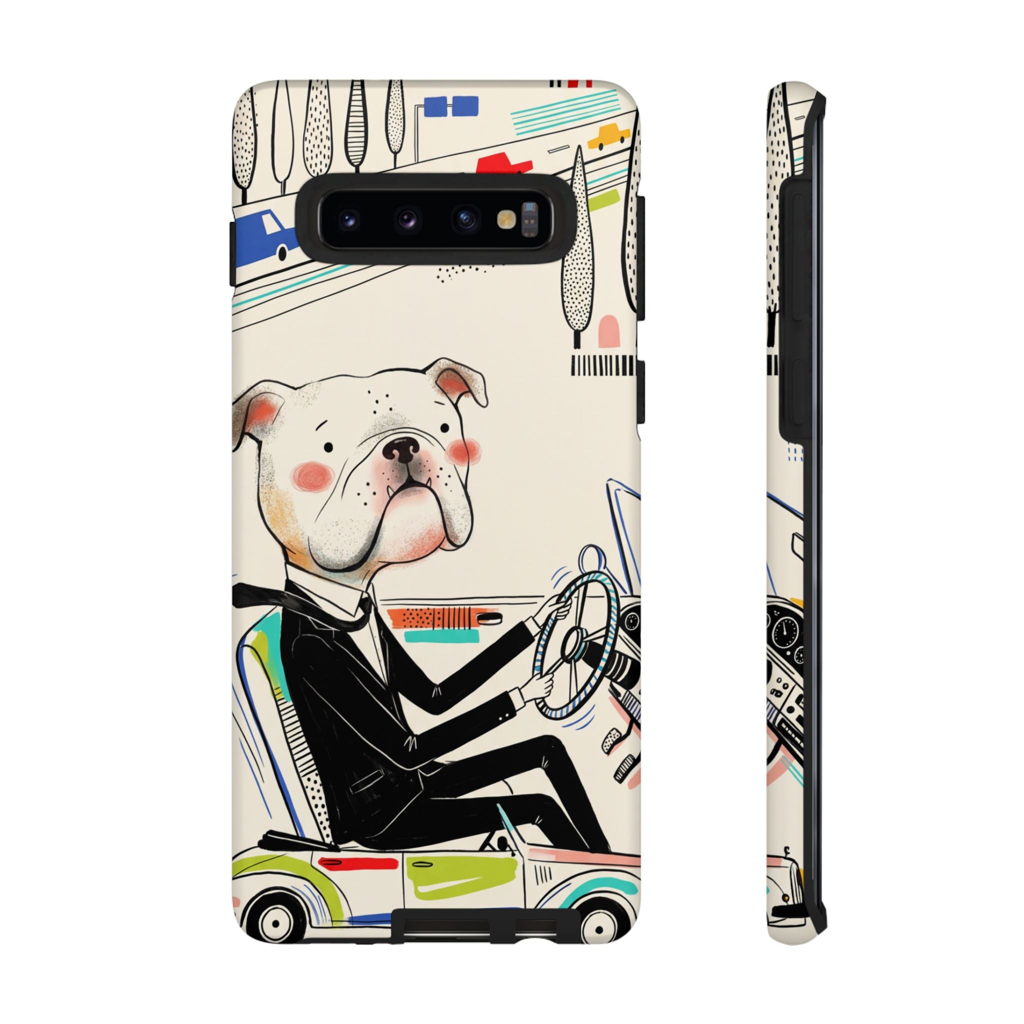 Bulldog Driver Samsung Galaxy Phone Case | Cute Retro Dog Illustration