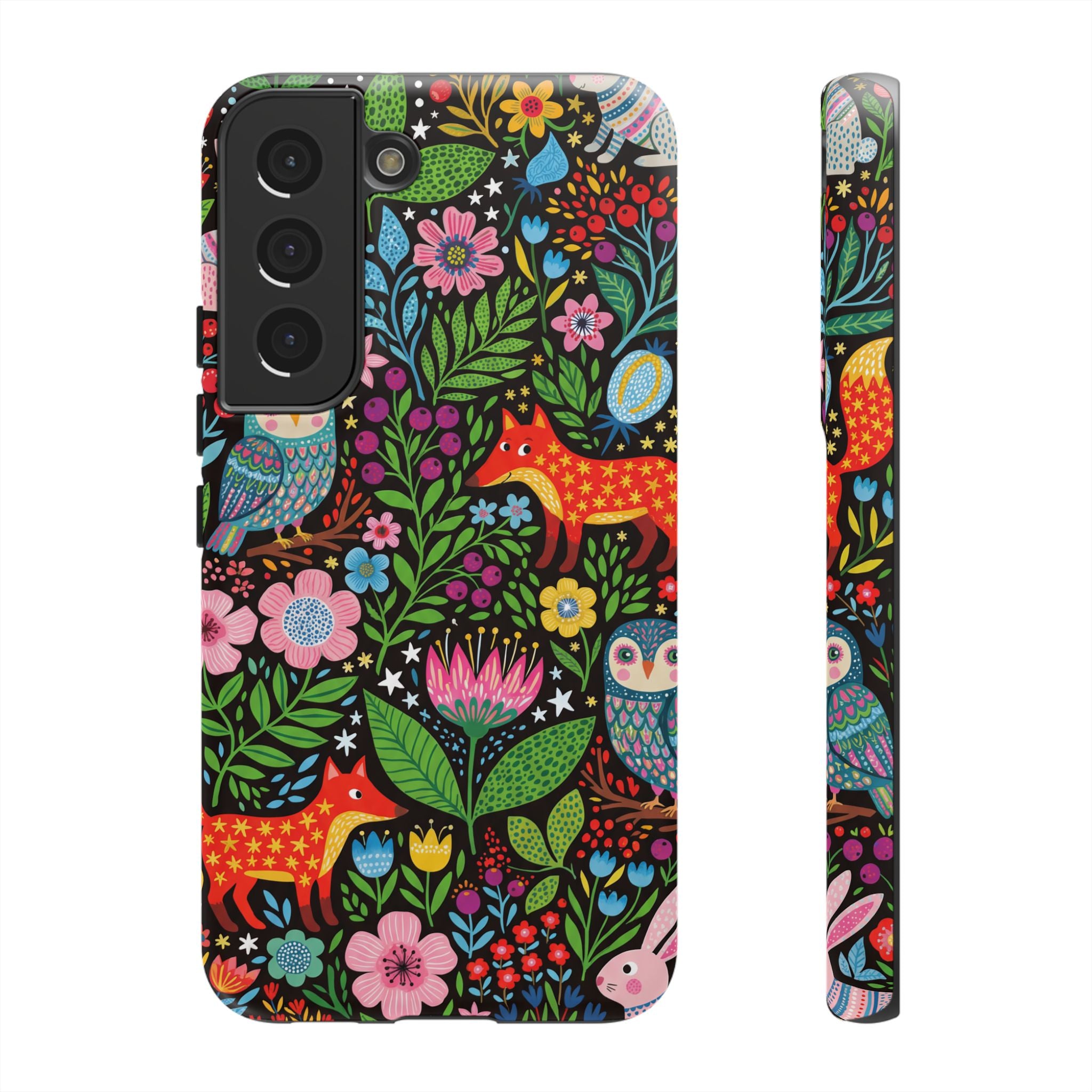 Floral Woodland Samsung Galaxy Phone Case | Colourful Fox & Owl Protective Cover