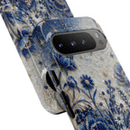 Blue Floral Moon Google Pixel Phone Case | Vintage Botanical Night Sky Protective Case