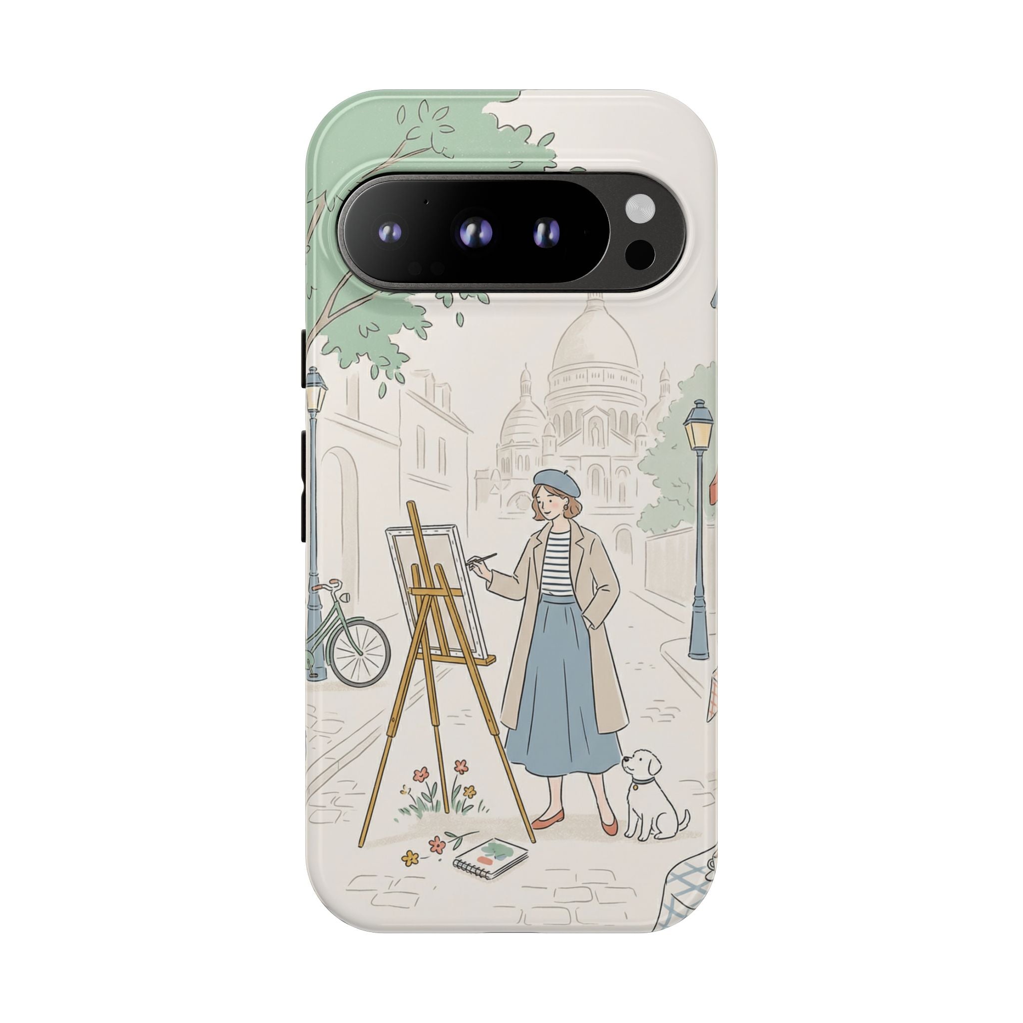 Artist in Paris Google Pixel Phone Case | Vintage Painter Street Scene Protective Cover