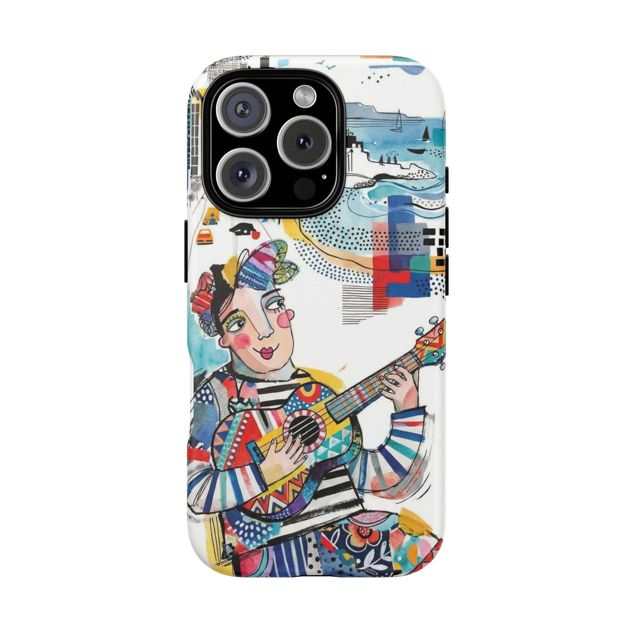 Artistic Musician iPhone Case | Colorful Guitar Cityscape Tough Case