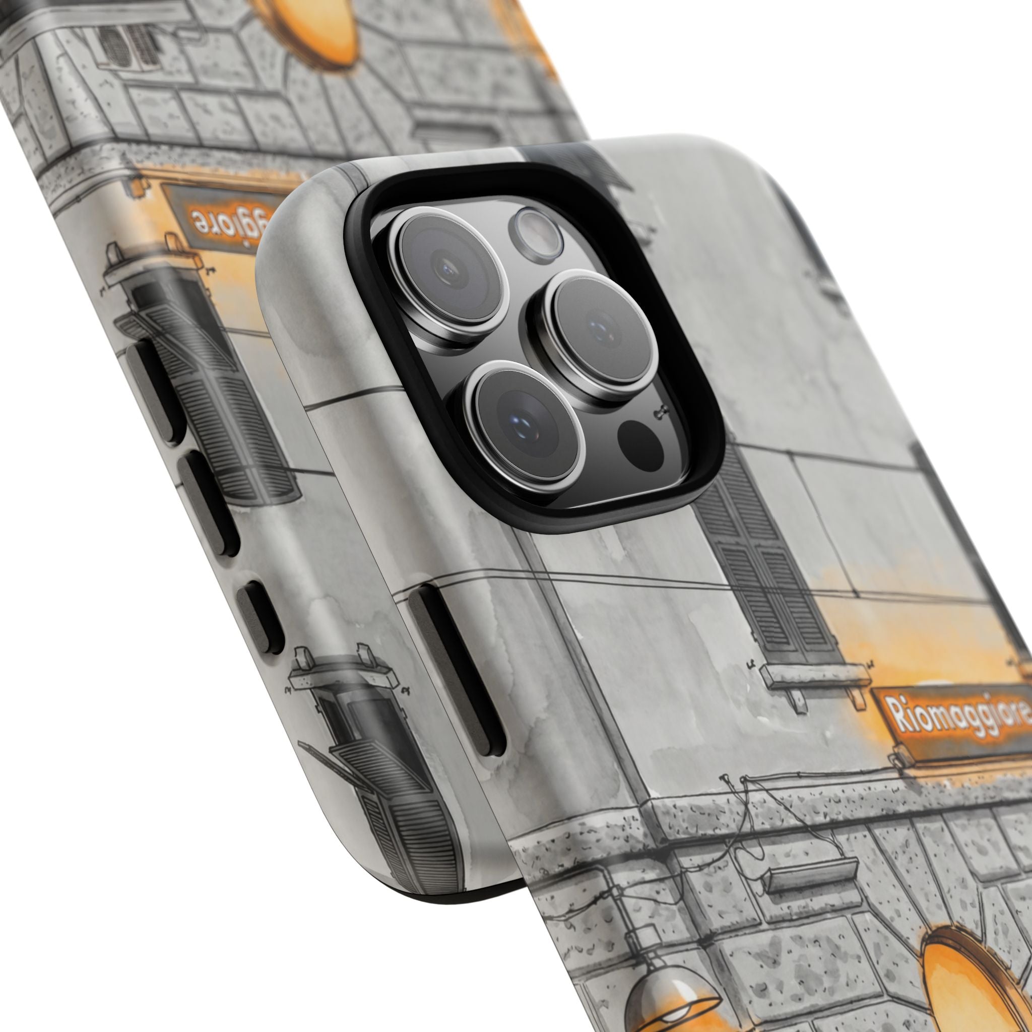 Cinque Terre Train Station iPhone Case | Black & White Sketch with Warm Yellow Accents