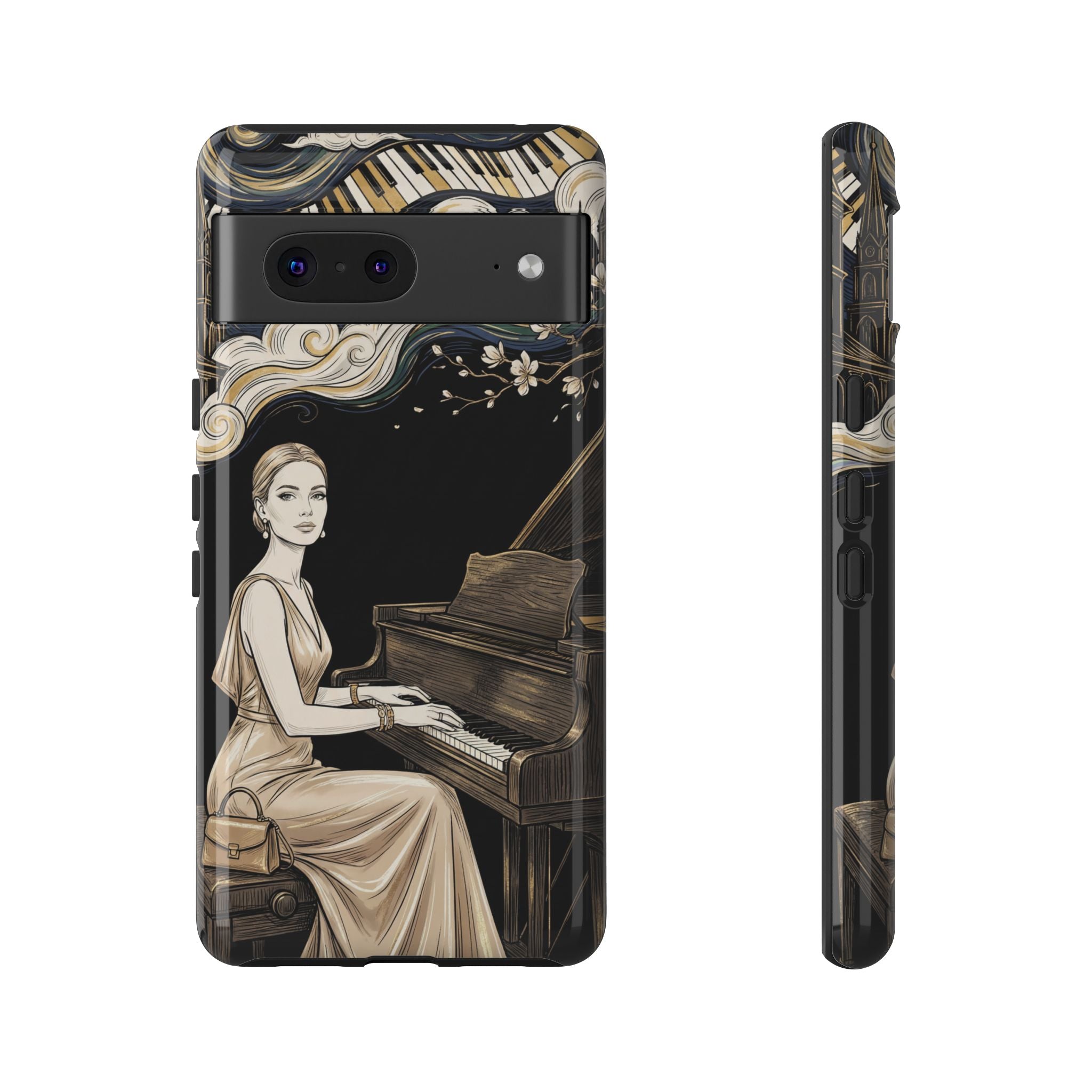 Elegant Piano Woman Google Pixel Phone Case | Vintage Art Deco Music Design