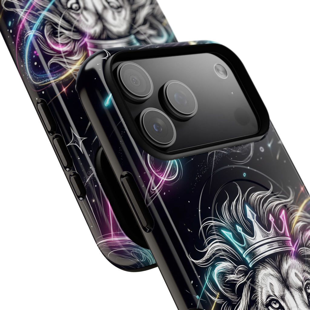 Galaxy Lion MagSafe iPhone Case | Neon Crowned Lion Protective Case