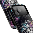 Galaxy Lion MagSafe iPhone Case | Neon Crowned Lion Protective Case