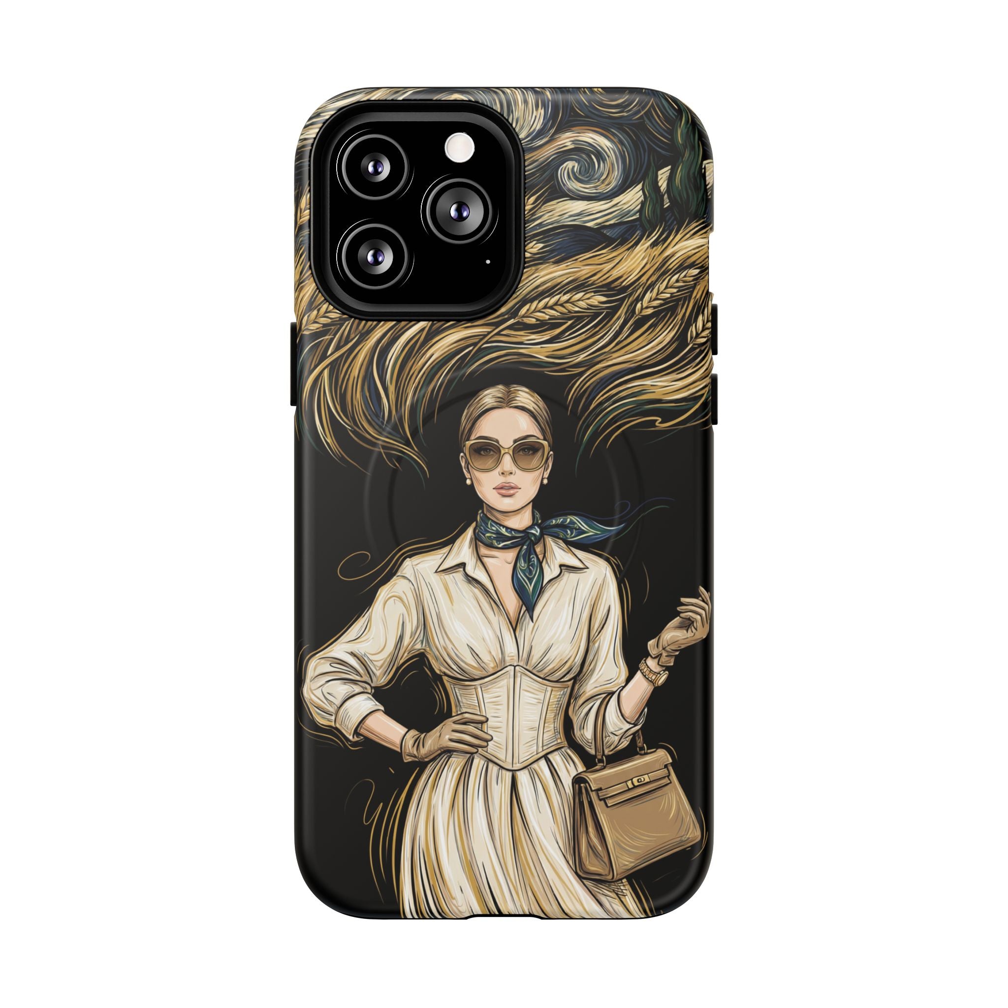 Vintage Elegance MagSafe iPhone Case | Retro Woman with Flowing Golden Hair