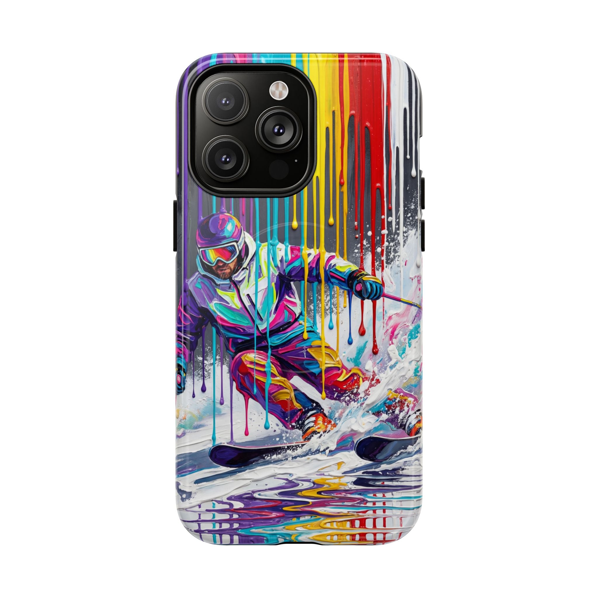 Colourful Skiing Drip Art Tough MagSafe iPhone Case