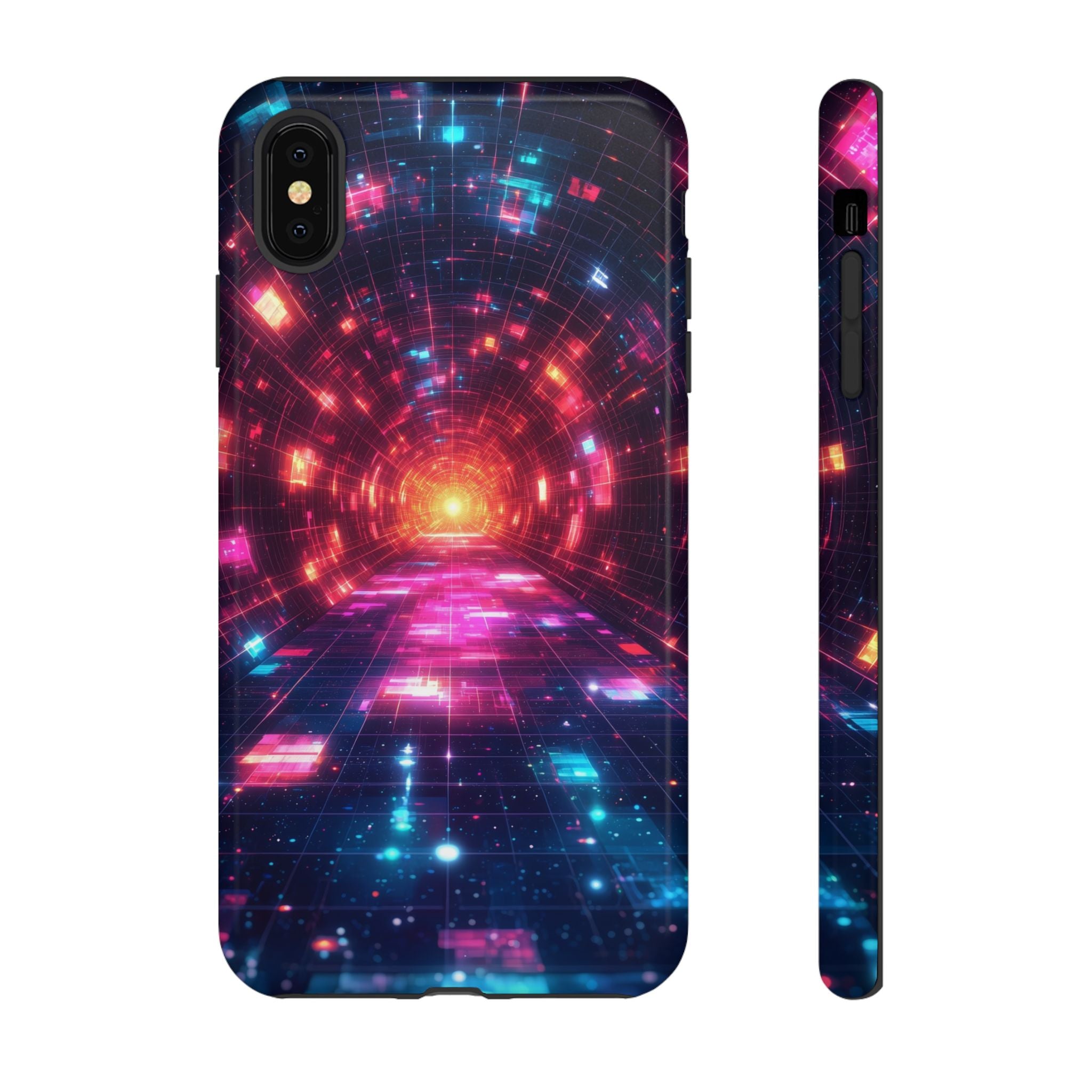 Neon Tunnel Tough iPhone Case — Retro Futuristic Galaxy Design