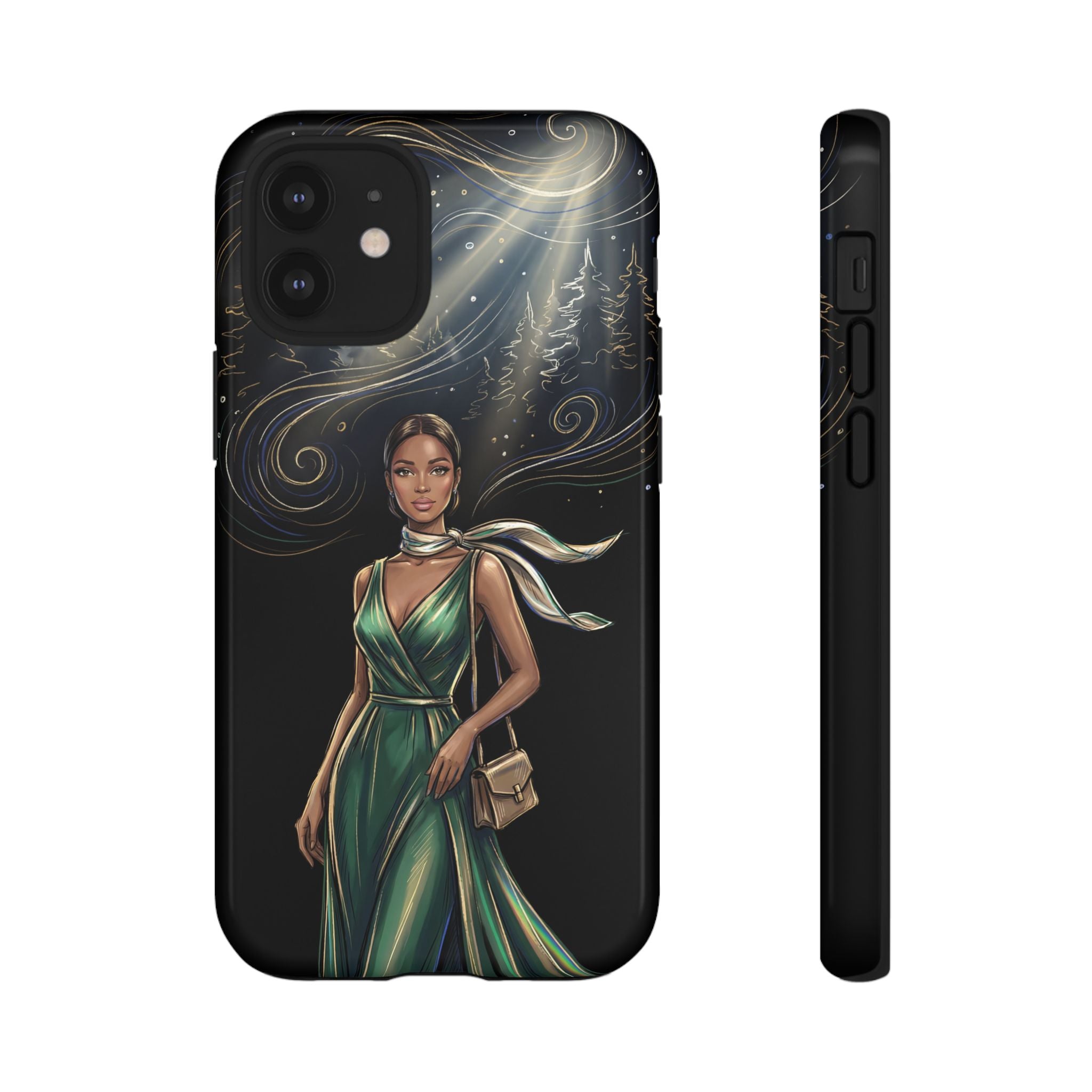 Elegant Woman in Green Dress Art Protective Tough iPhone Case