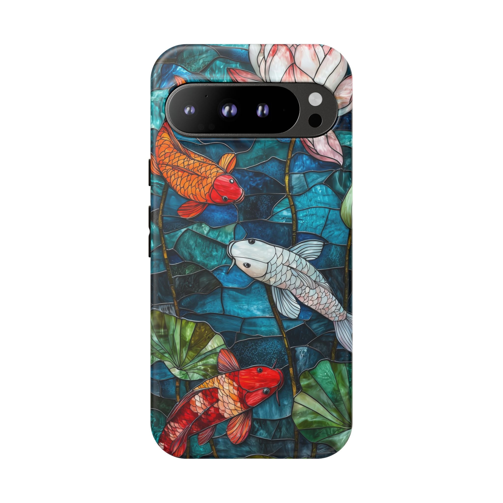 Koi Pond Tough Google Pixel Case — Stained Glass Lotus & Koi Design