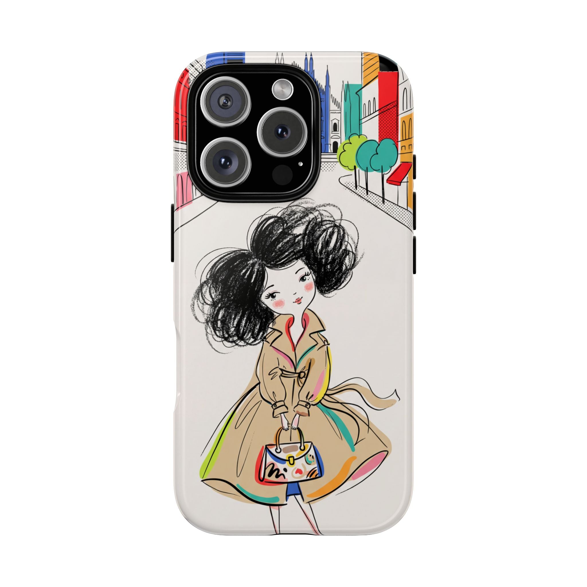 Illustrated Trench Coat Fashion Chic City Girl iPhone Case