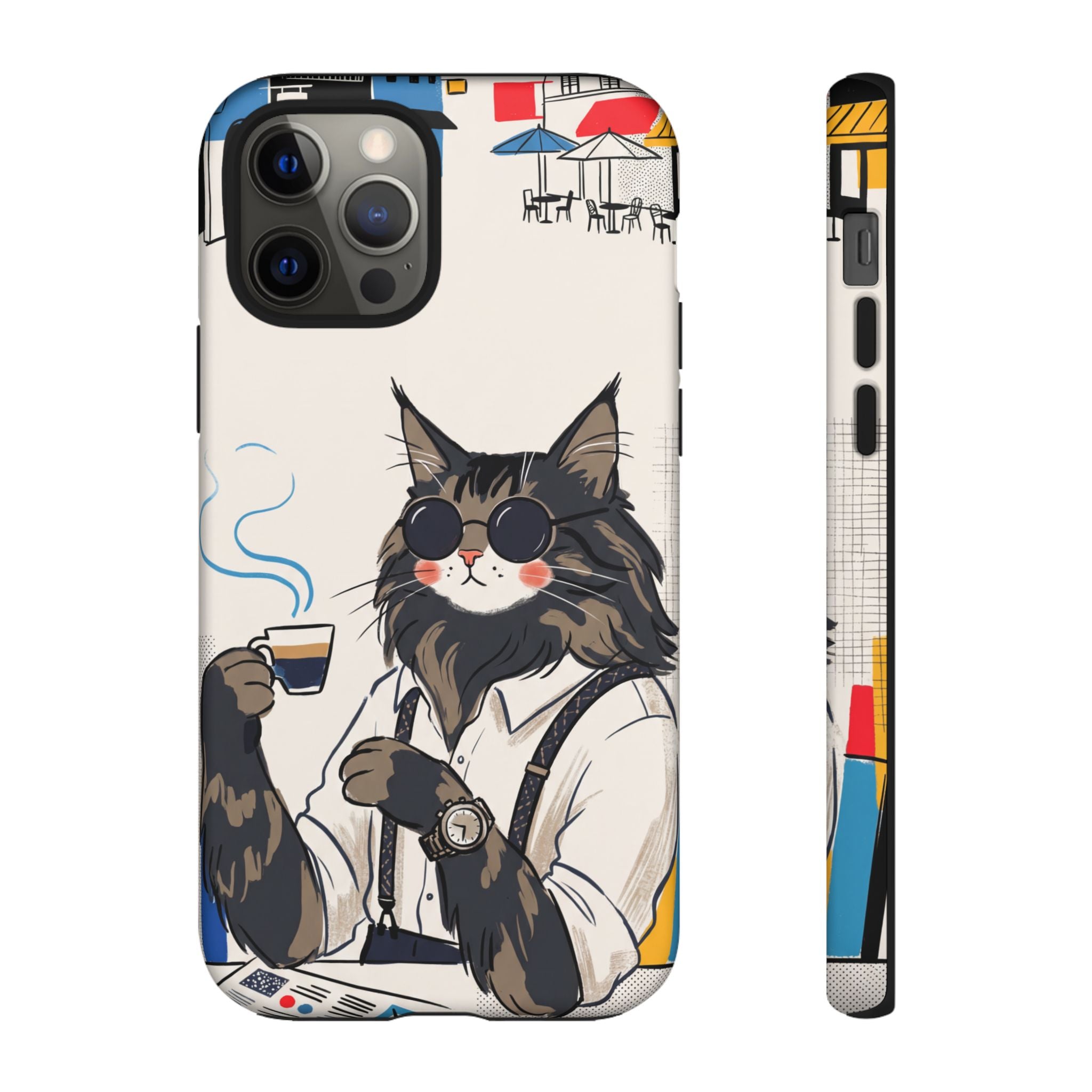 Cat Barista iPhone Case | Cool Cat in Sunglasses Coffee Shop Design
