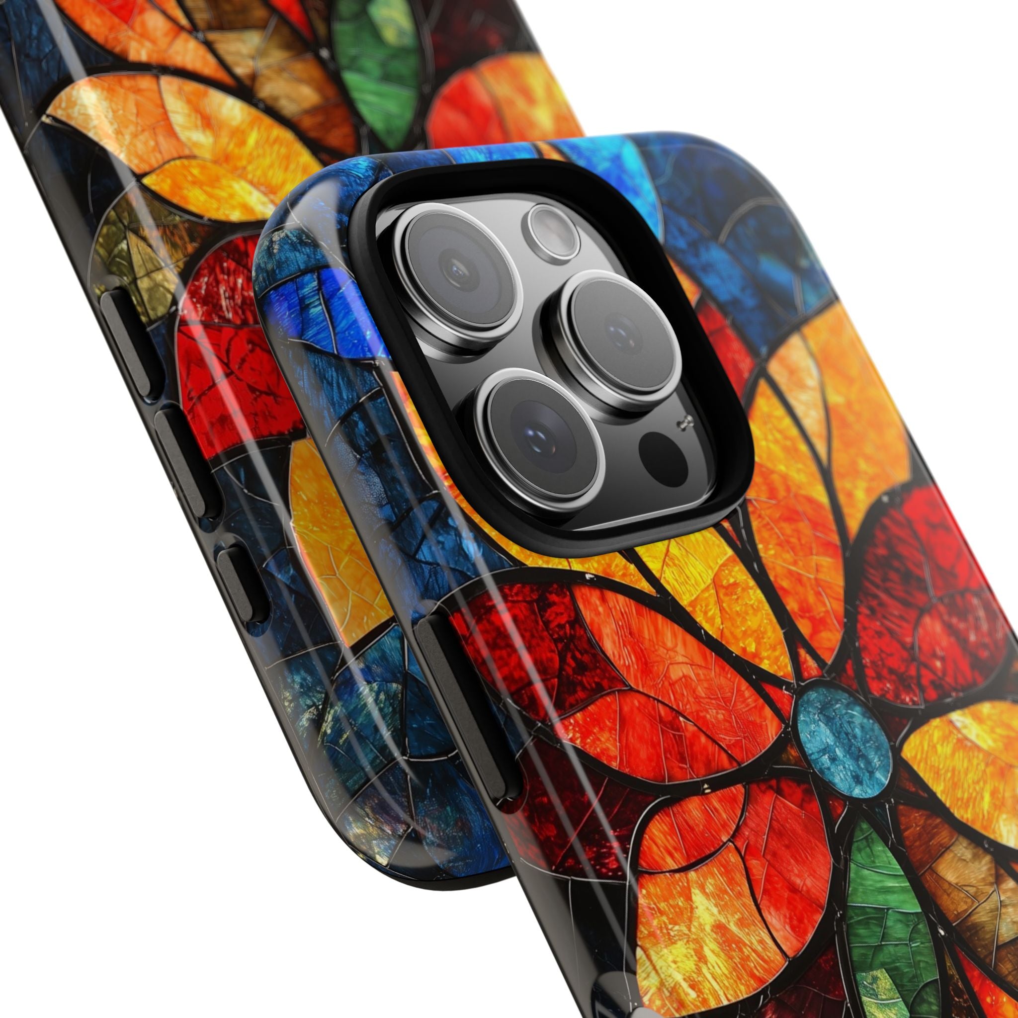 Stained Glass Flower iPhone Case — Colorful Mosaic Protective Cover