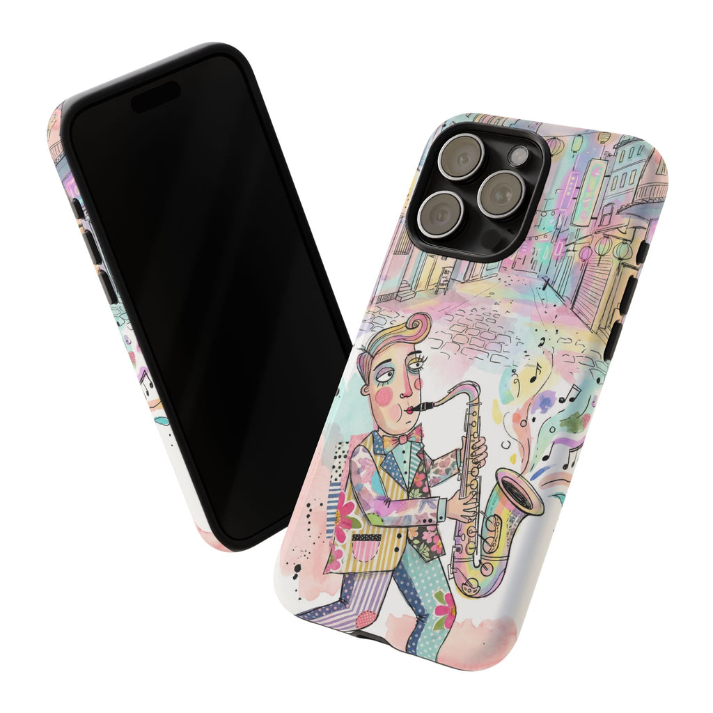 Custodia iPhone Sassofonista | Illustrazione Jazz Pastello