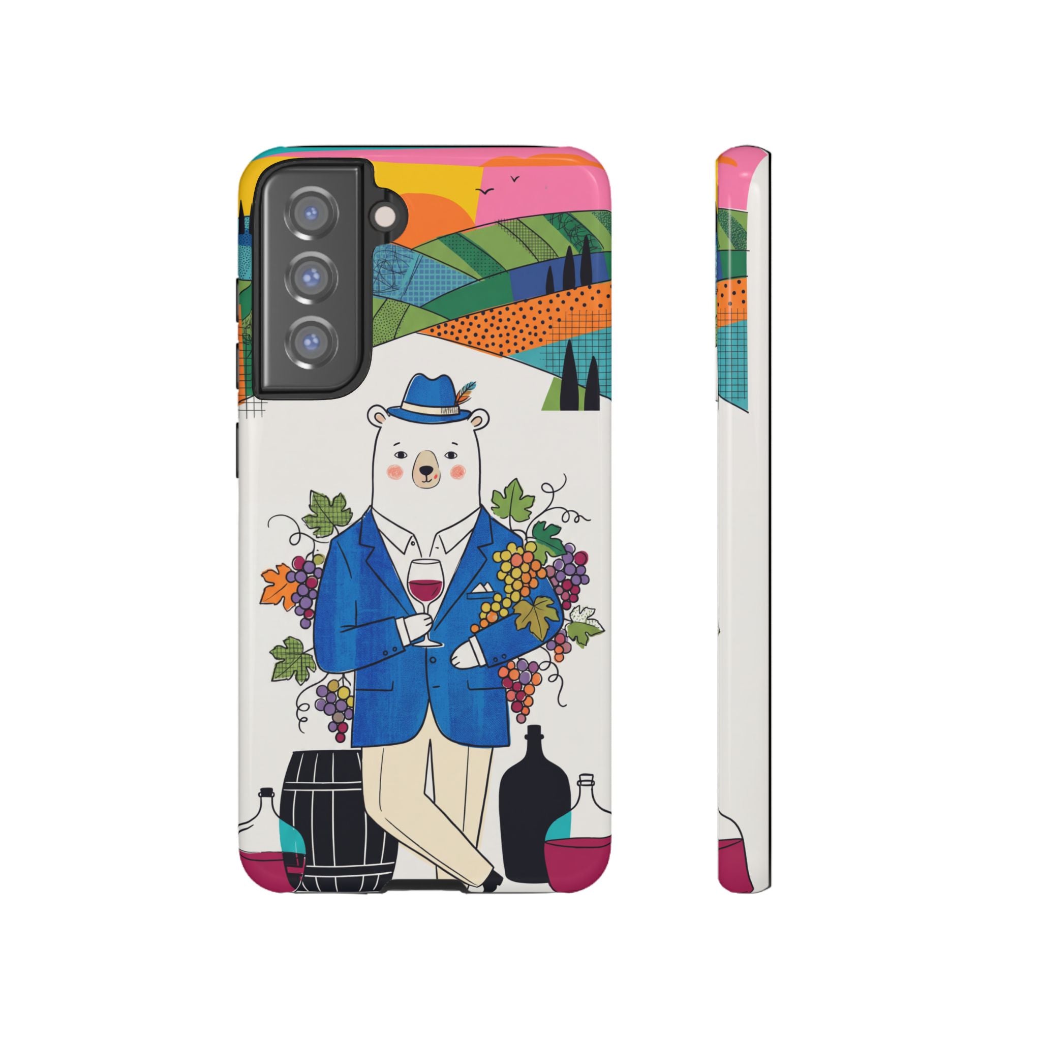 Dapper Polar Bear Wine Lover Illustrated Protective Samsung Galaxy Phone Case