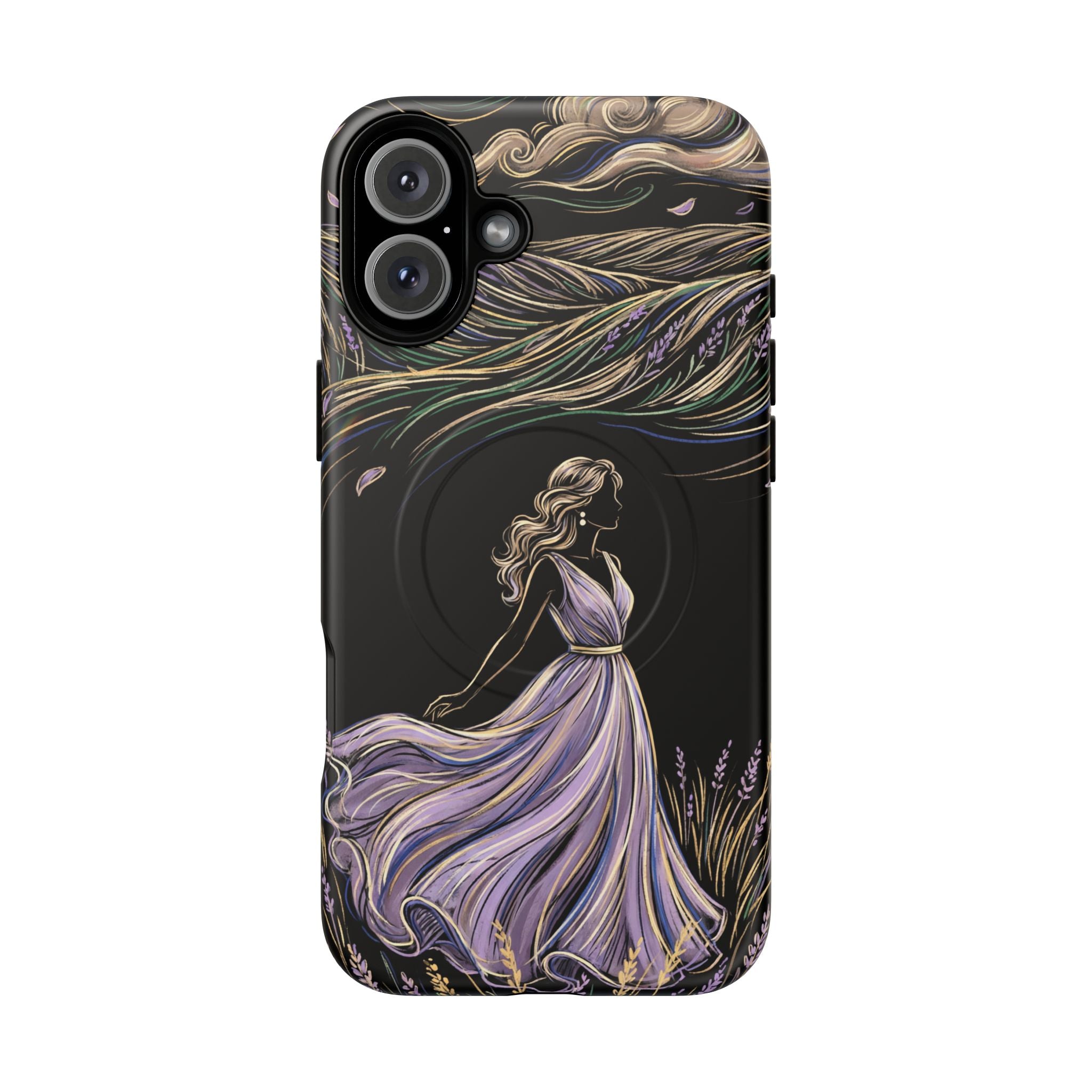 Lavender Breeze MagSafe iPhone Case | Elegant Dancing Woman Floral Protection
