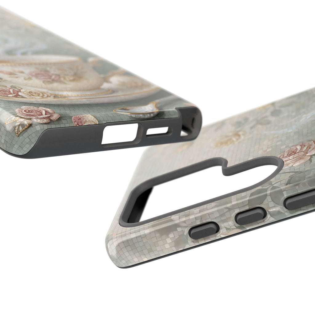 Cover per Samsung Galaxy a Tazza da tè Floreale Vintage — Elegante Cover Romantica per Smartphone