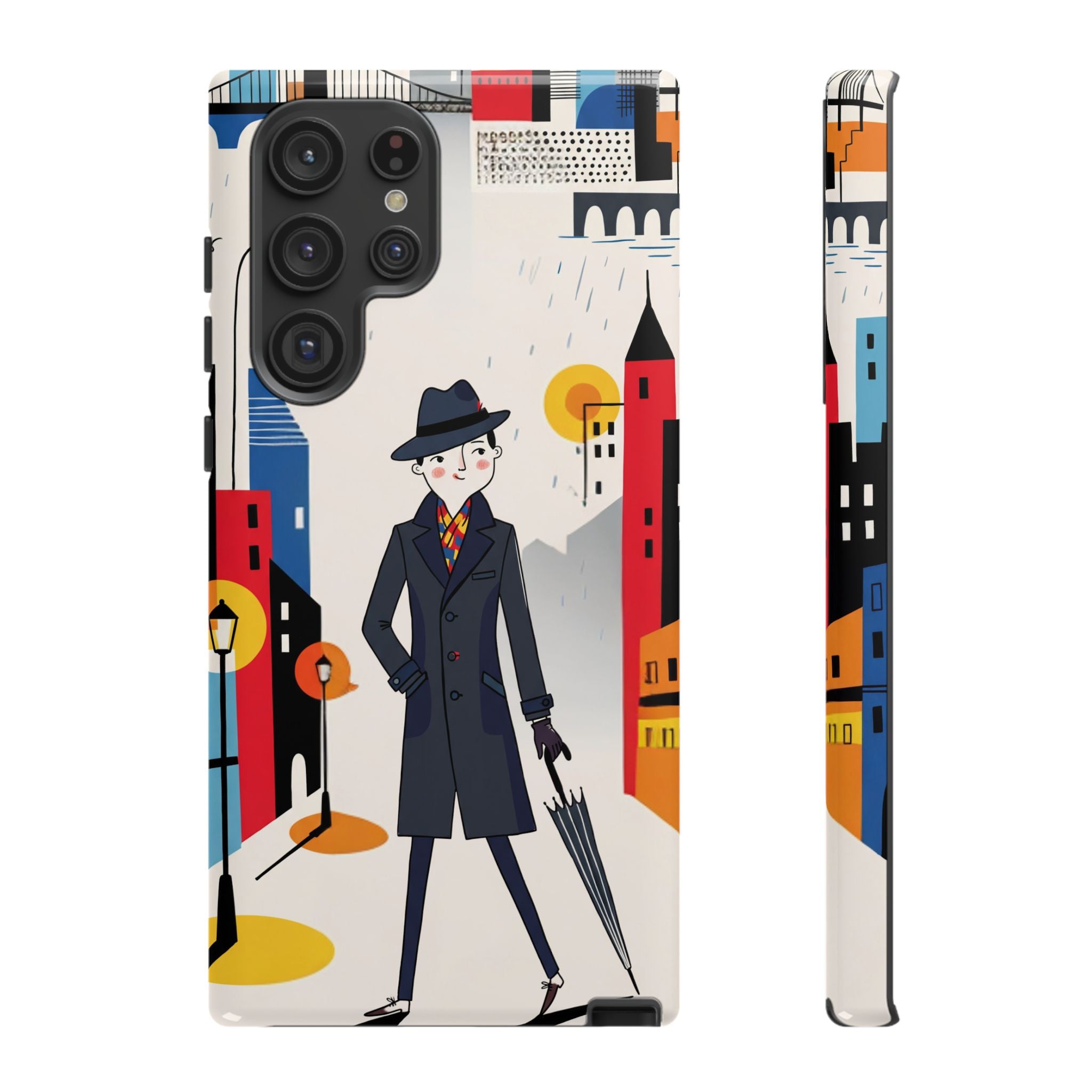 Retro Gentleman in Cityscape Illustration Samsung Galaxy Phone Case