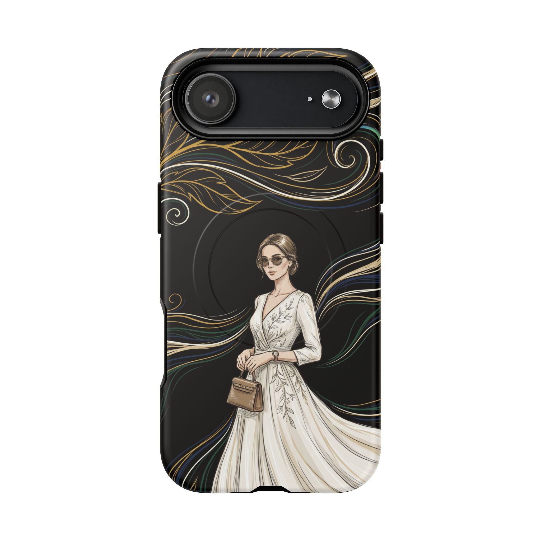 Elegant Woman Illustration MagSafe iPhone Case | Vintage Bride in Flowing Gown