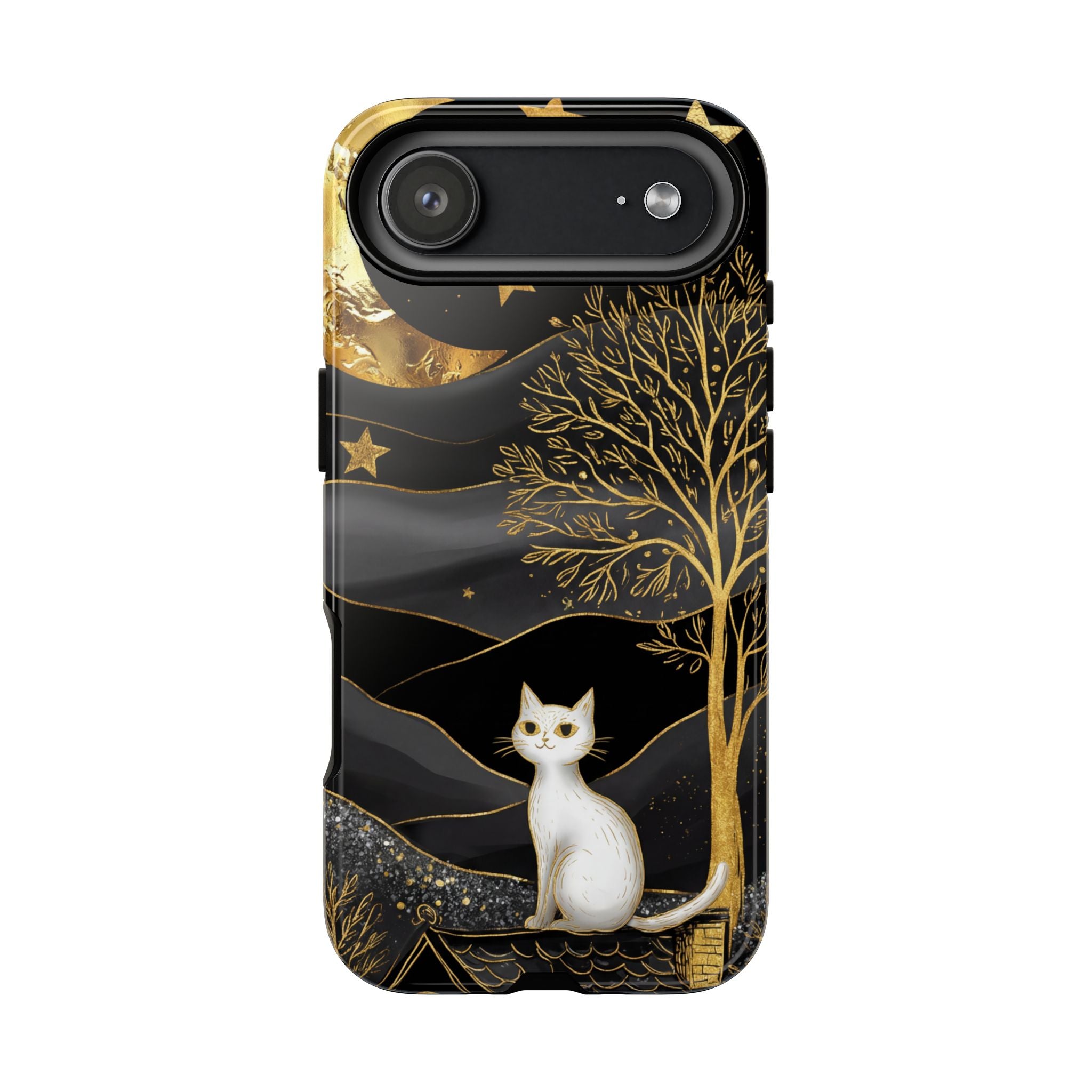 Celestial Cat iPhone Case | Gold Moon & Star iPhone Cover