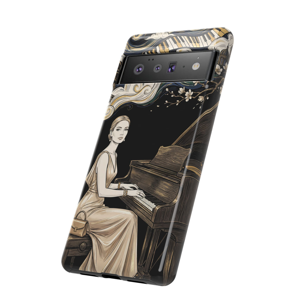 Elegant Piano Woman Google Pixel Phone Case | Vintage Art Deco Music Design